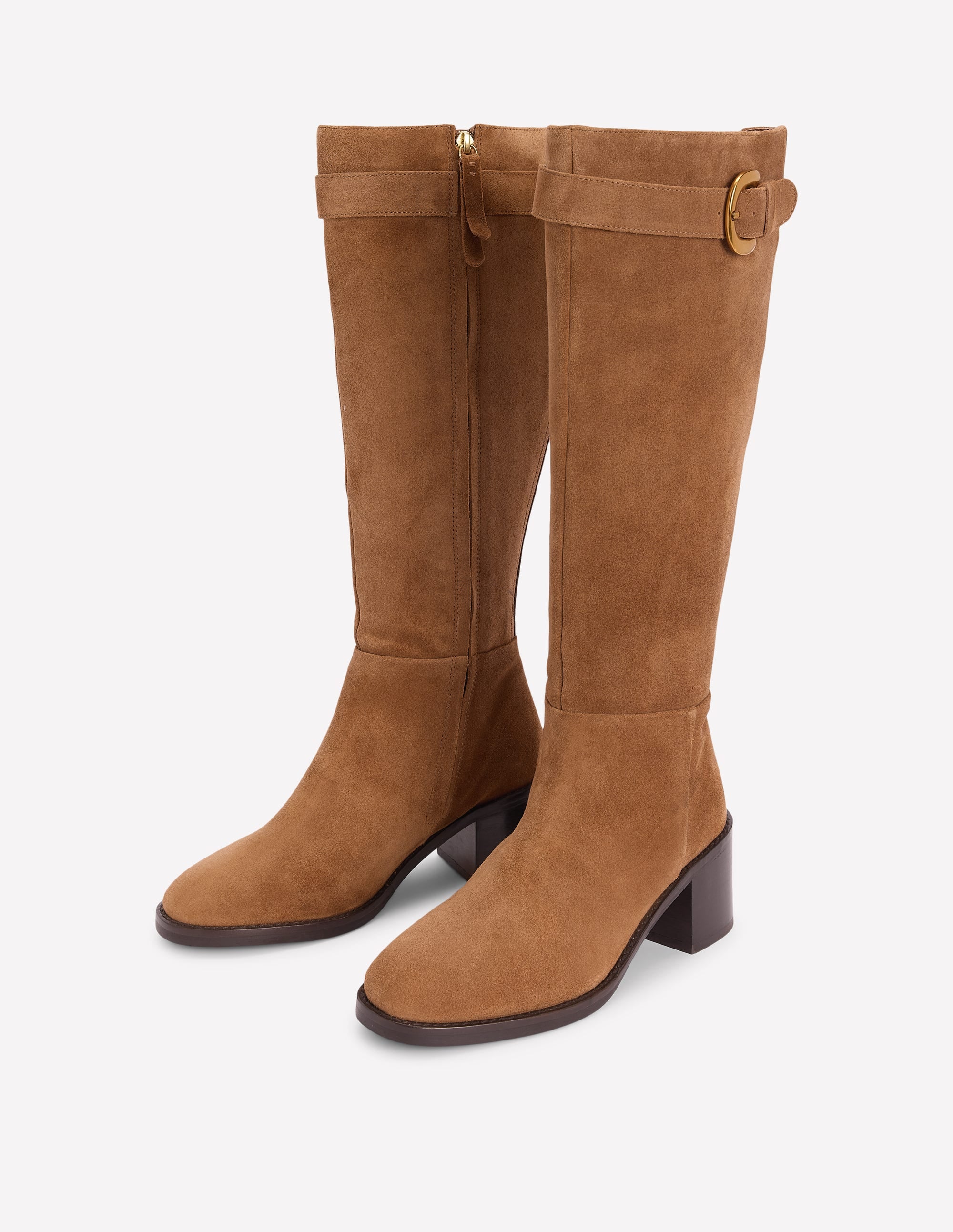 Buckle Detail Knee Boot-Cognac - Image 3