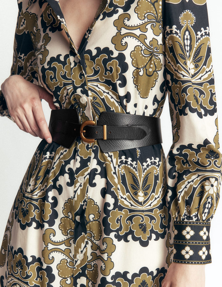 Leather Wide Waist Belt-Black