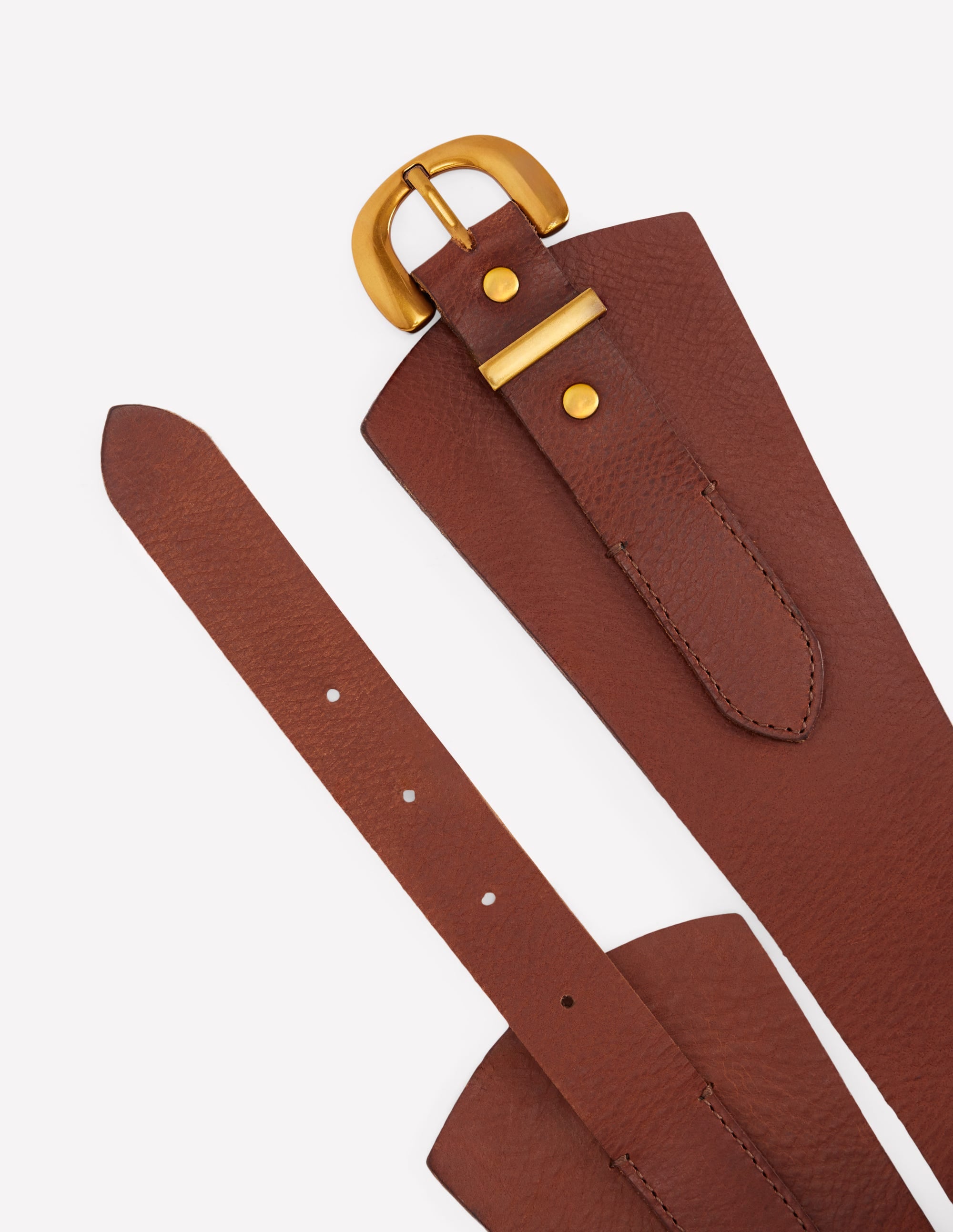 Leather Wide Waist Belt-Dark Tan - Image 3