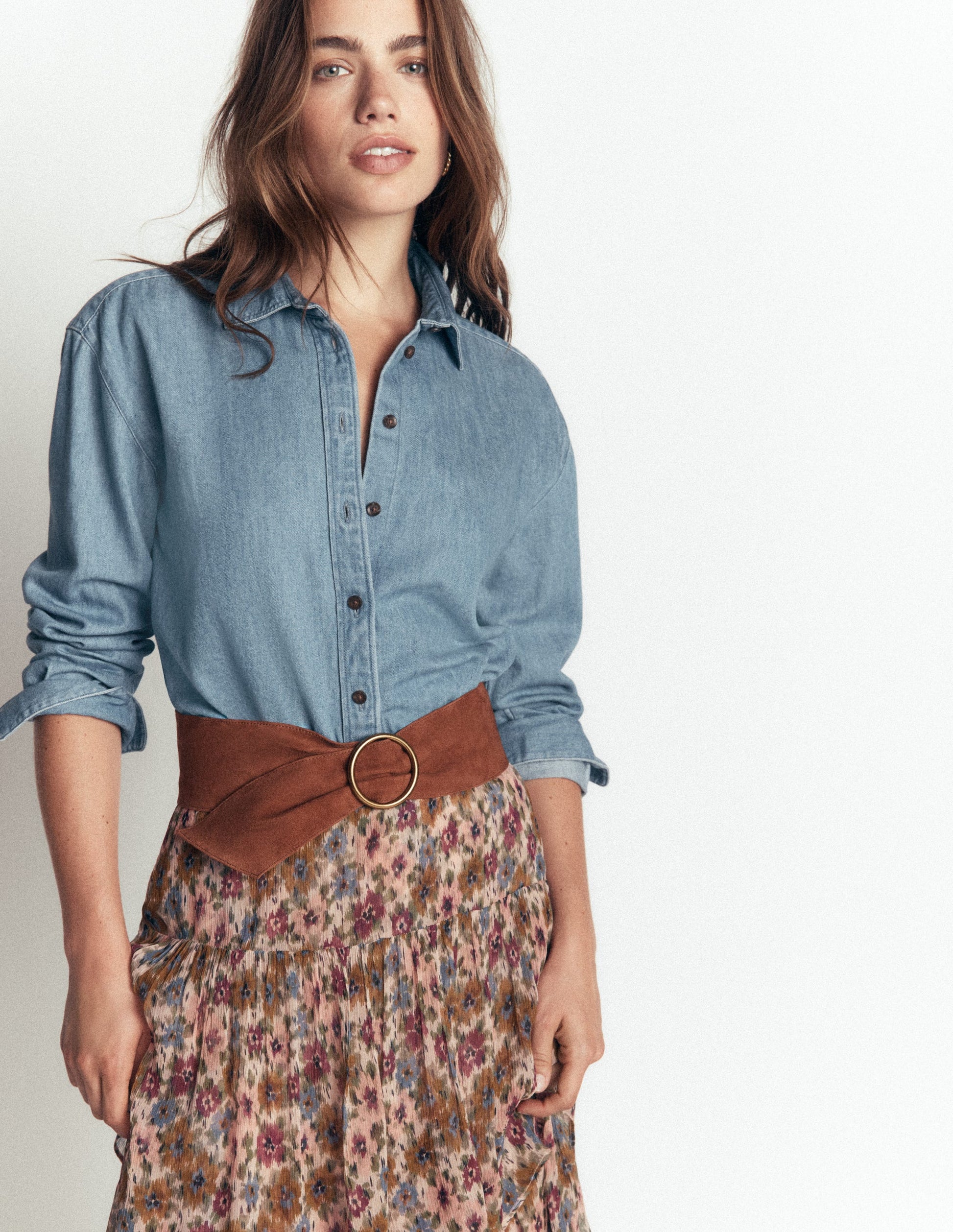Wide Ring Waist Belt-Tan-2