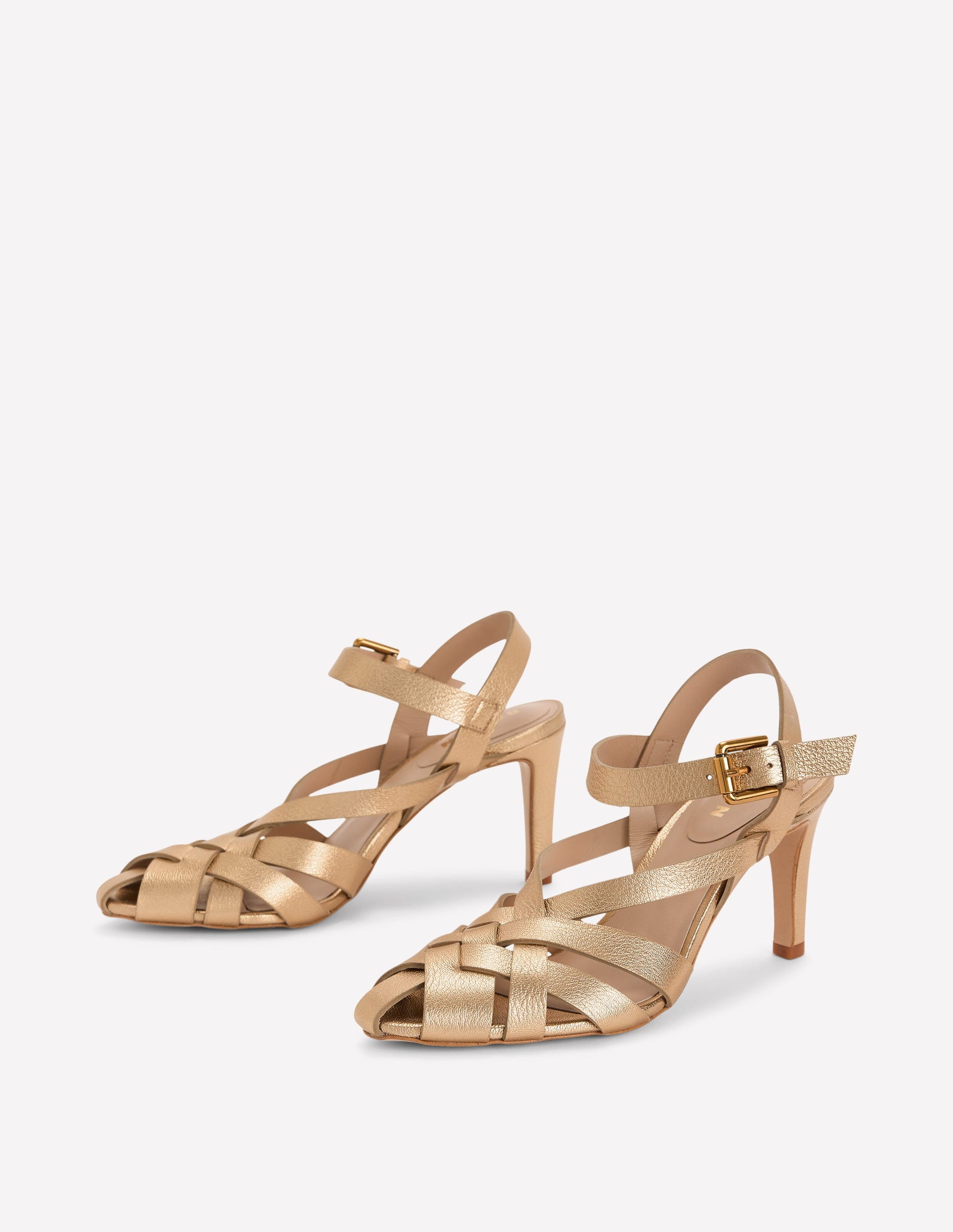 Slotted Strap Heeled Sandals-Gold-3