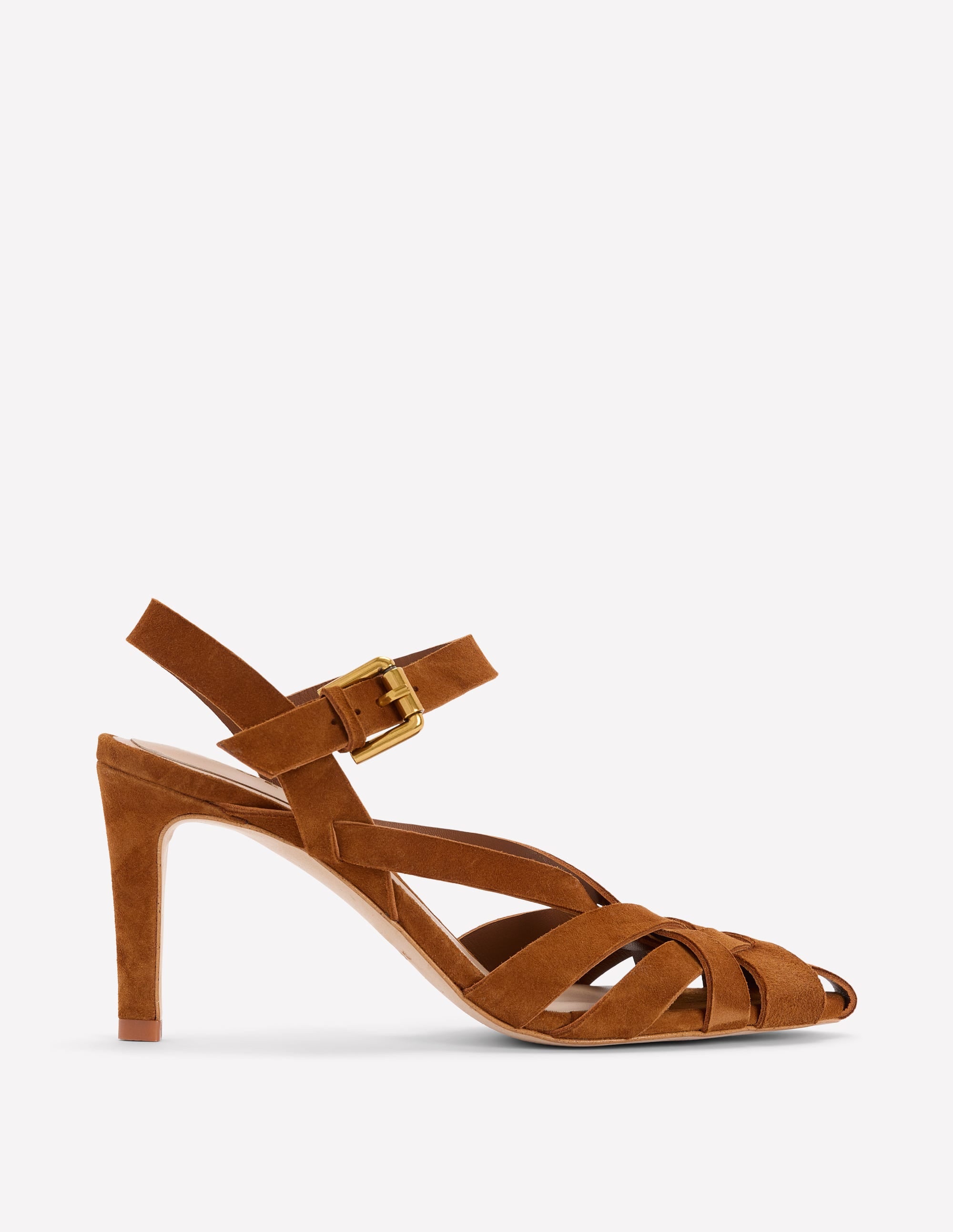 Slotted Strap Heeled Sandals-Tan - Image 2