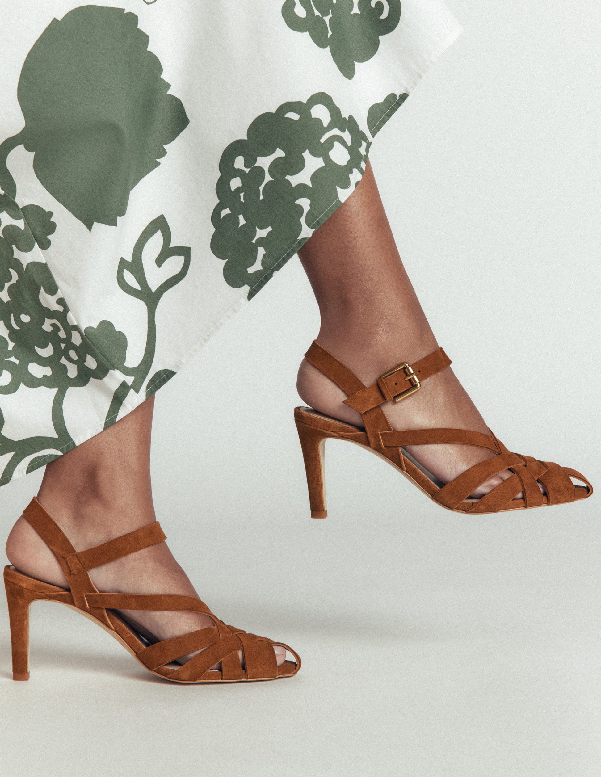 Slotted Strap Heeled Sandals-Tan-2