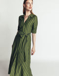 Marcia Jersey Shirt Dress-Chive and Navy Stripe