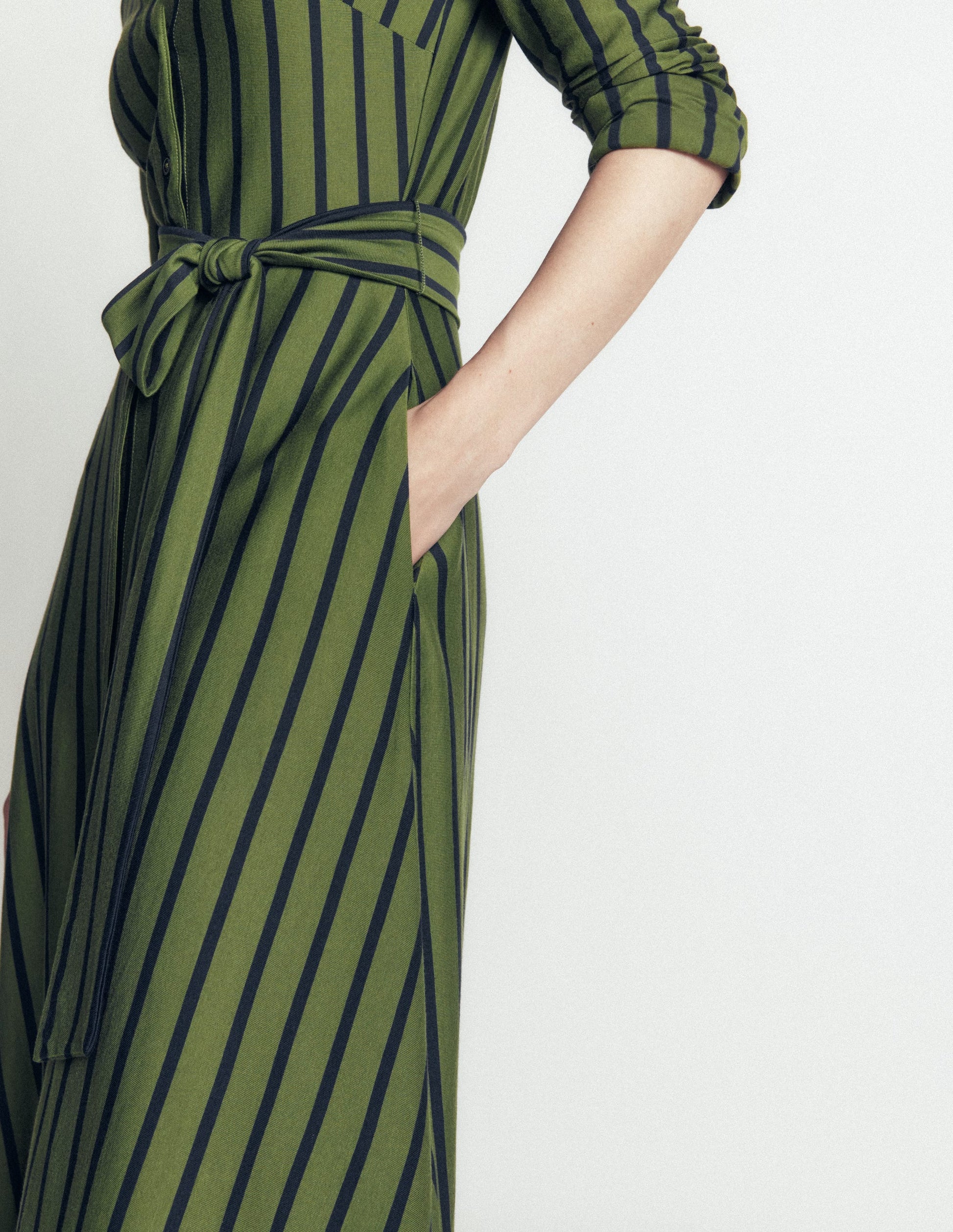 Marcia Jersey Shirt Dress-Chive and Navy Stripe-2