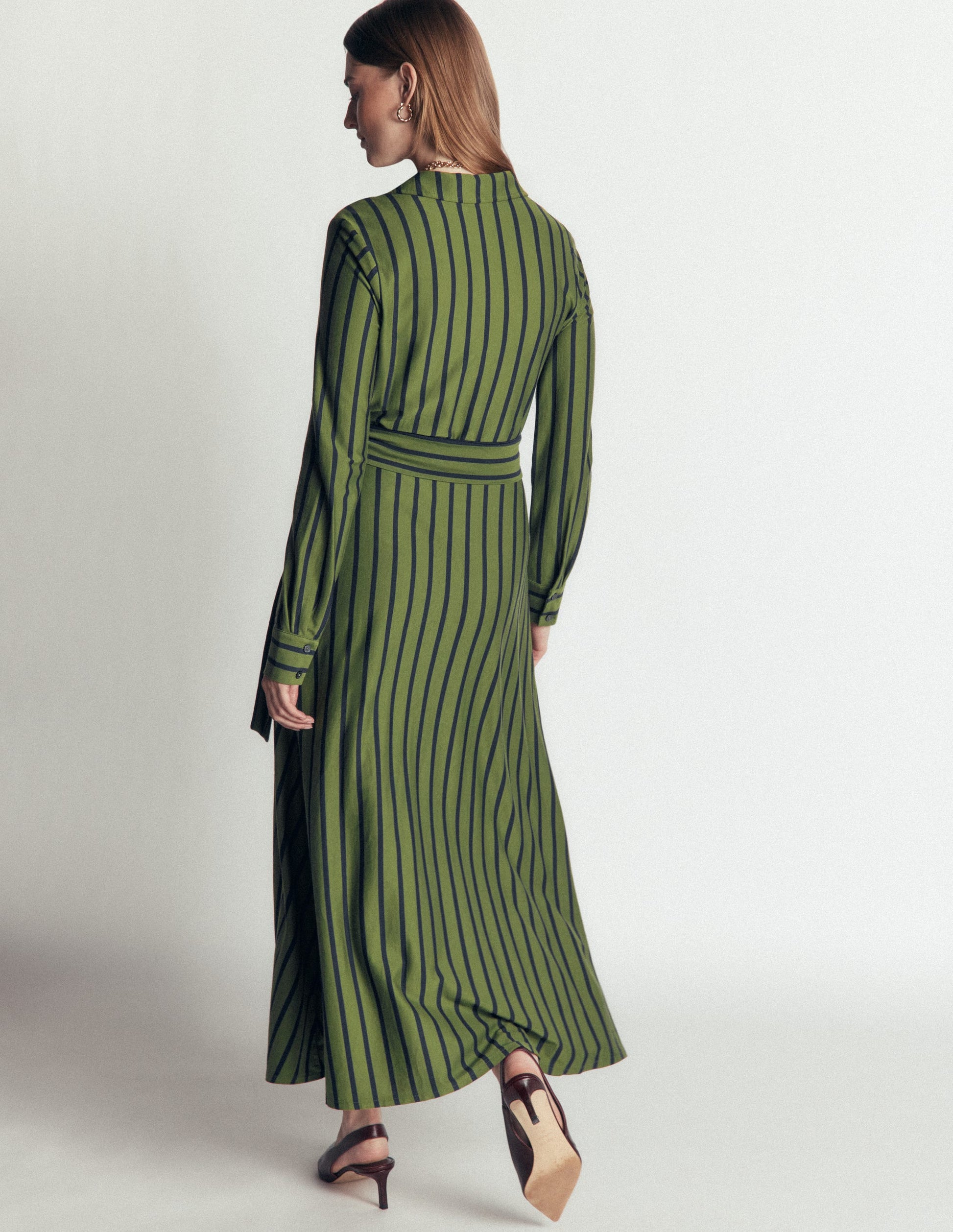 Marcia Jersey Shirt Dress-Chive and Navy Stripe-3
