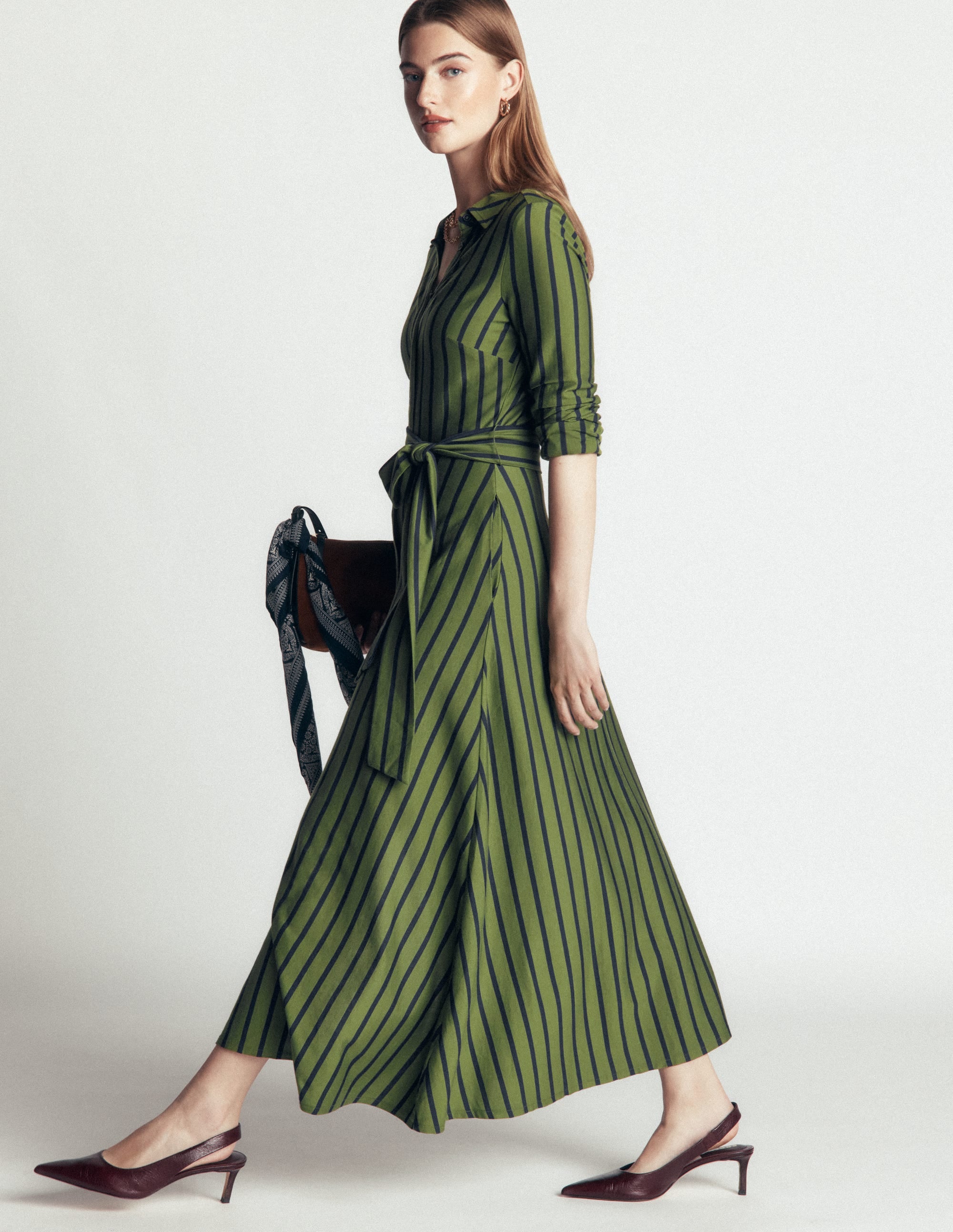 Marcia Jersey Shirt Dress-Chive and Navy Stripe - Image 4