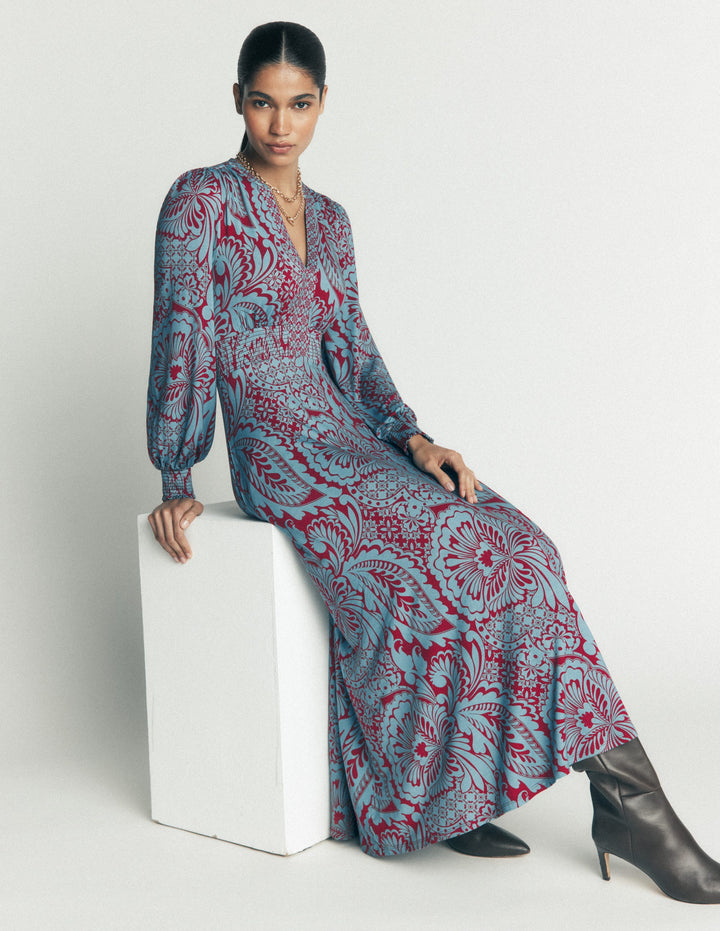 Georgia Jersey Midi Dress-Delphinum Blue, Botanical