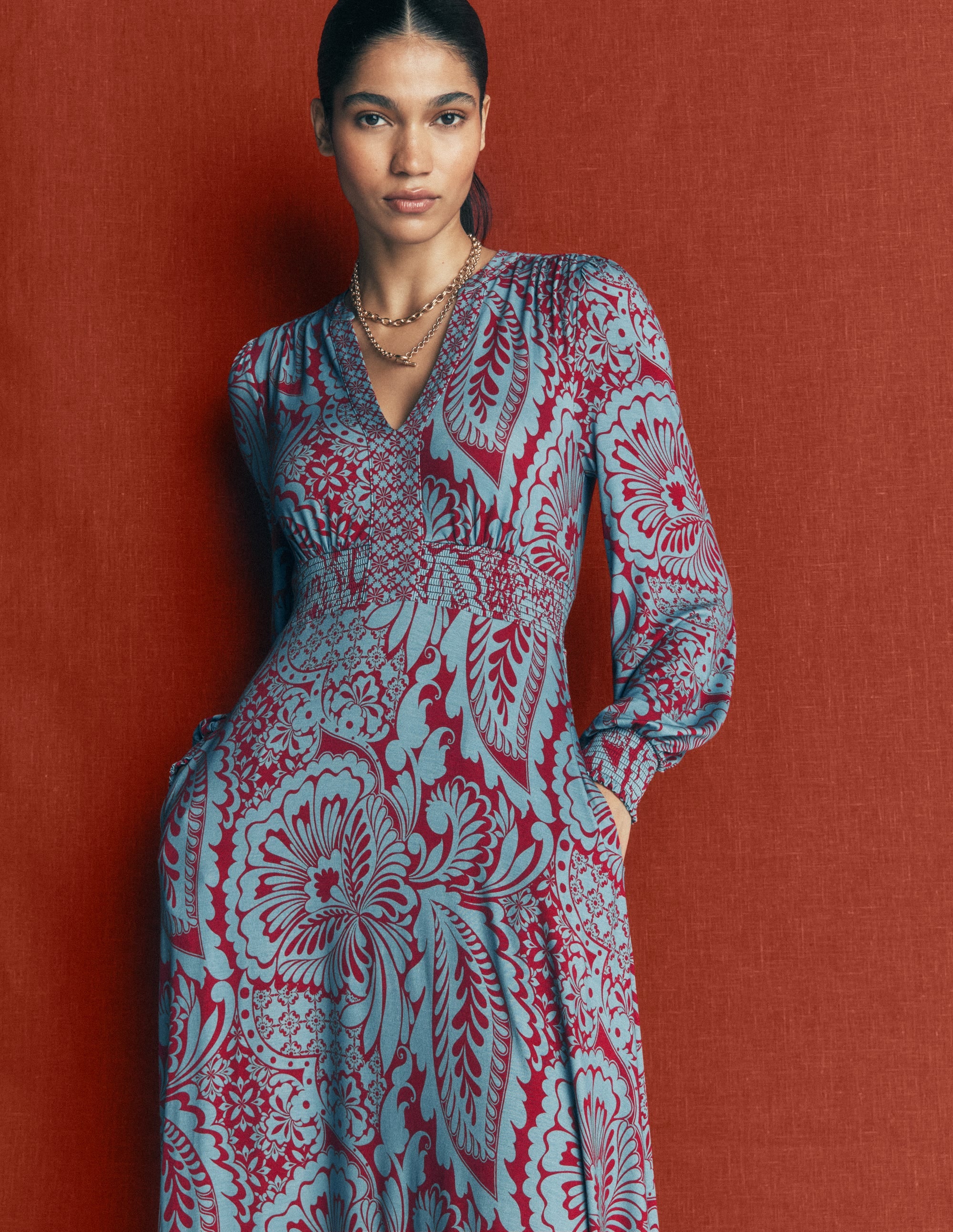 Georgia Jersey Midi Dress-Delphinum Blue, Botanical - Image 2