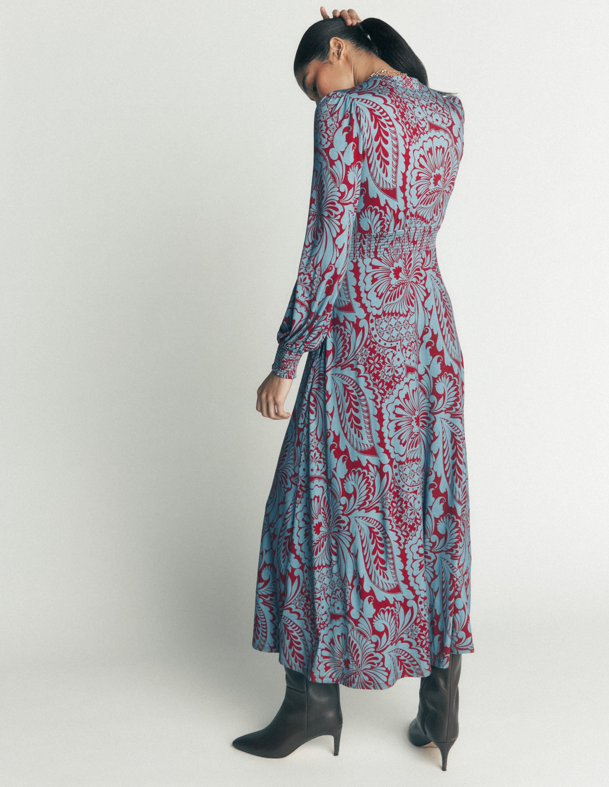 Georgia Jersey Midi Dress-Delphinum Blue, Botanical - Image 4