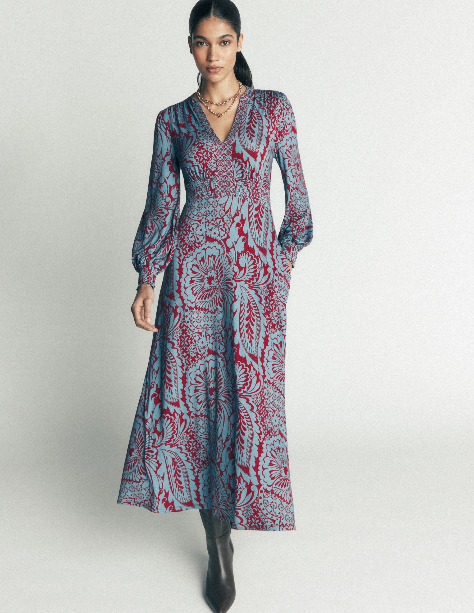 Georgia Jersey Midi Dress-Delphinum Blue, Botanical - Image 6