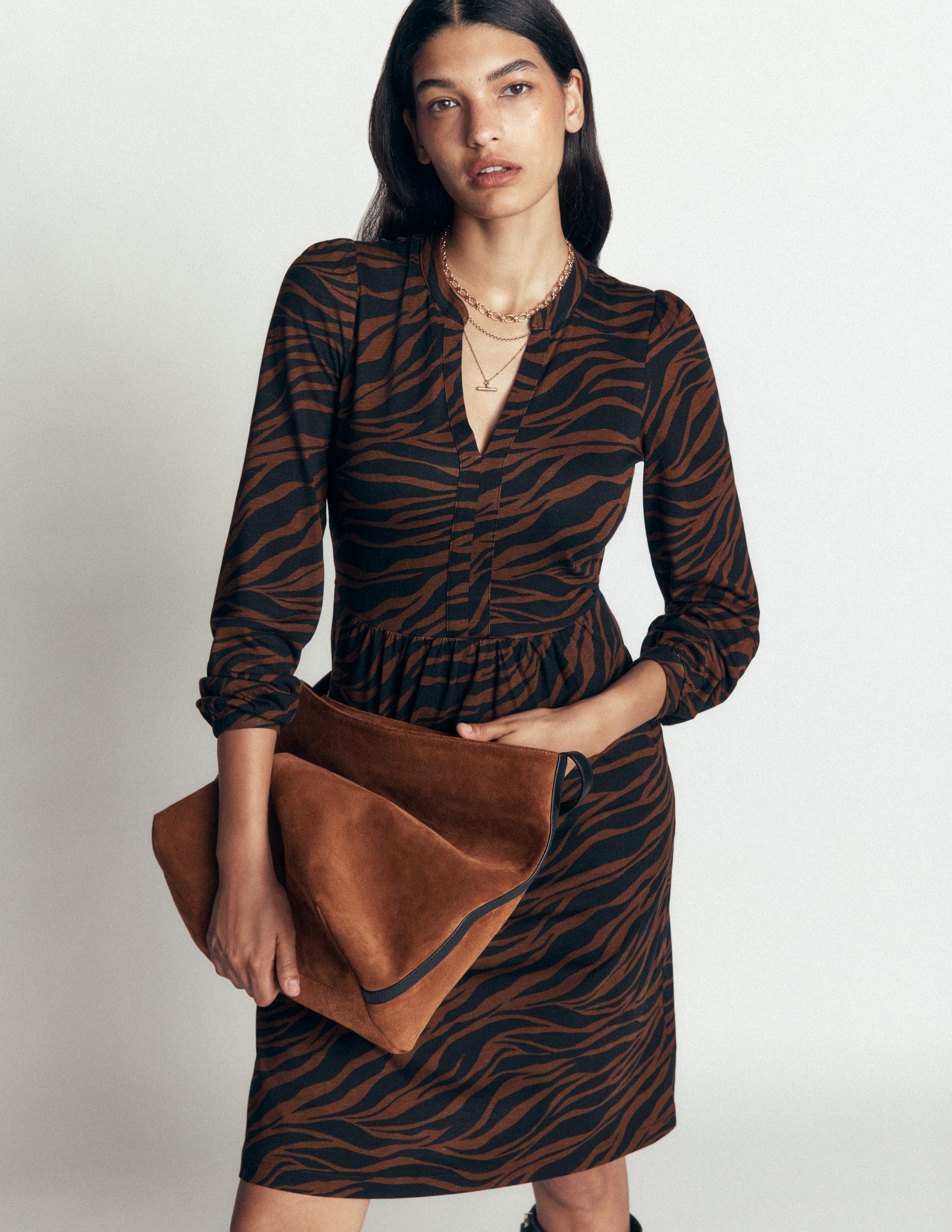 Naomi Relaxed Jersey Dress-Raw Umber, Zebra Swirl-1
