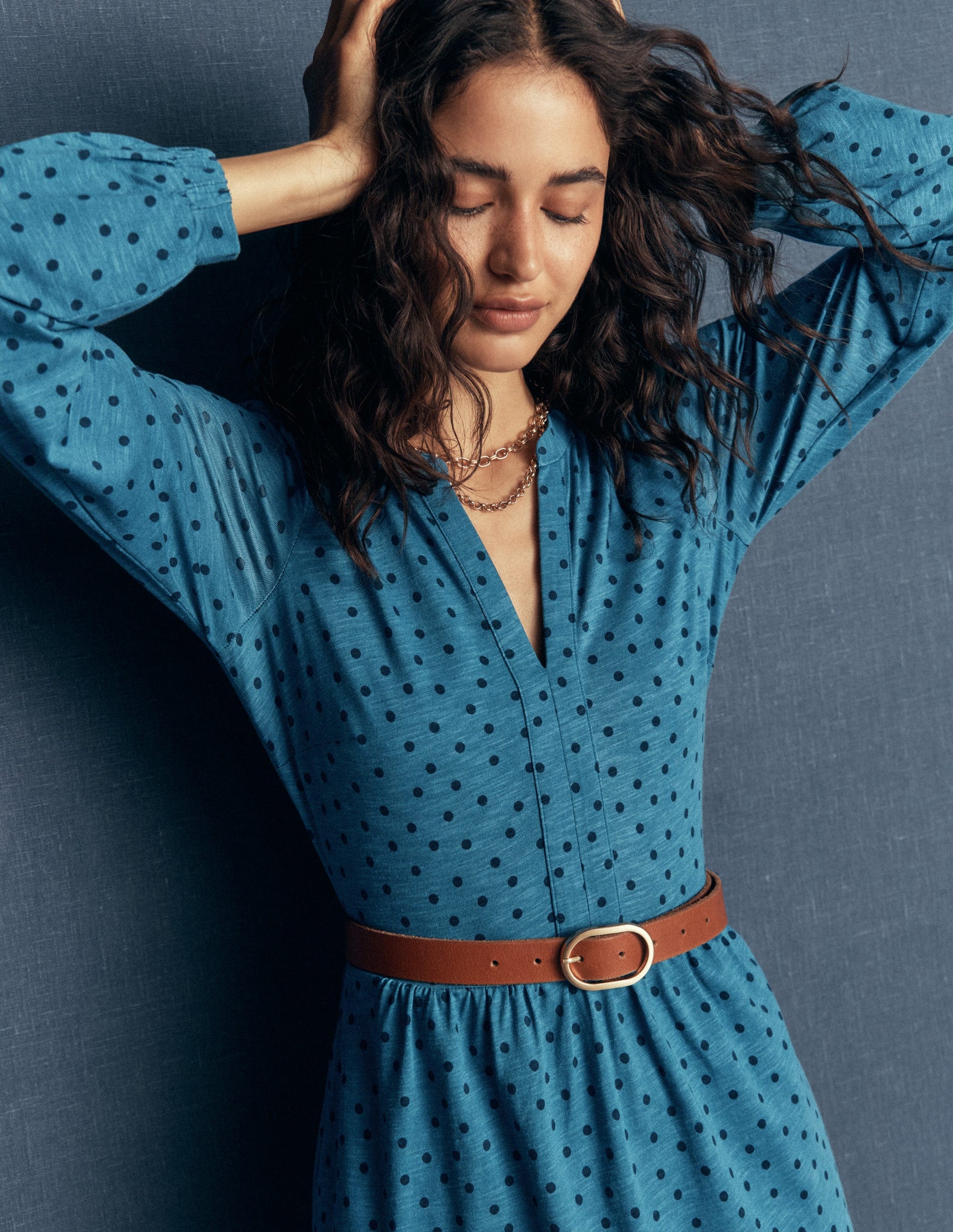 Naomi Relaxed Jersey Dress-Storm Blue, Painted Dot Spaced-2