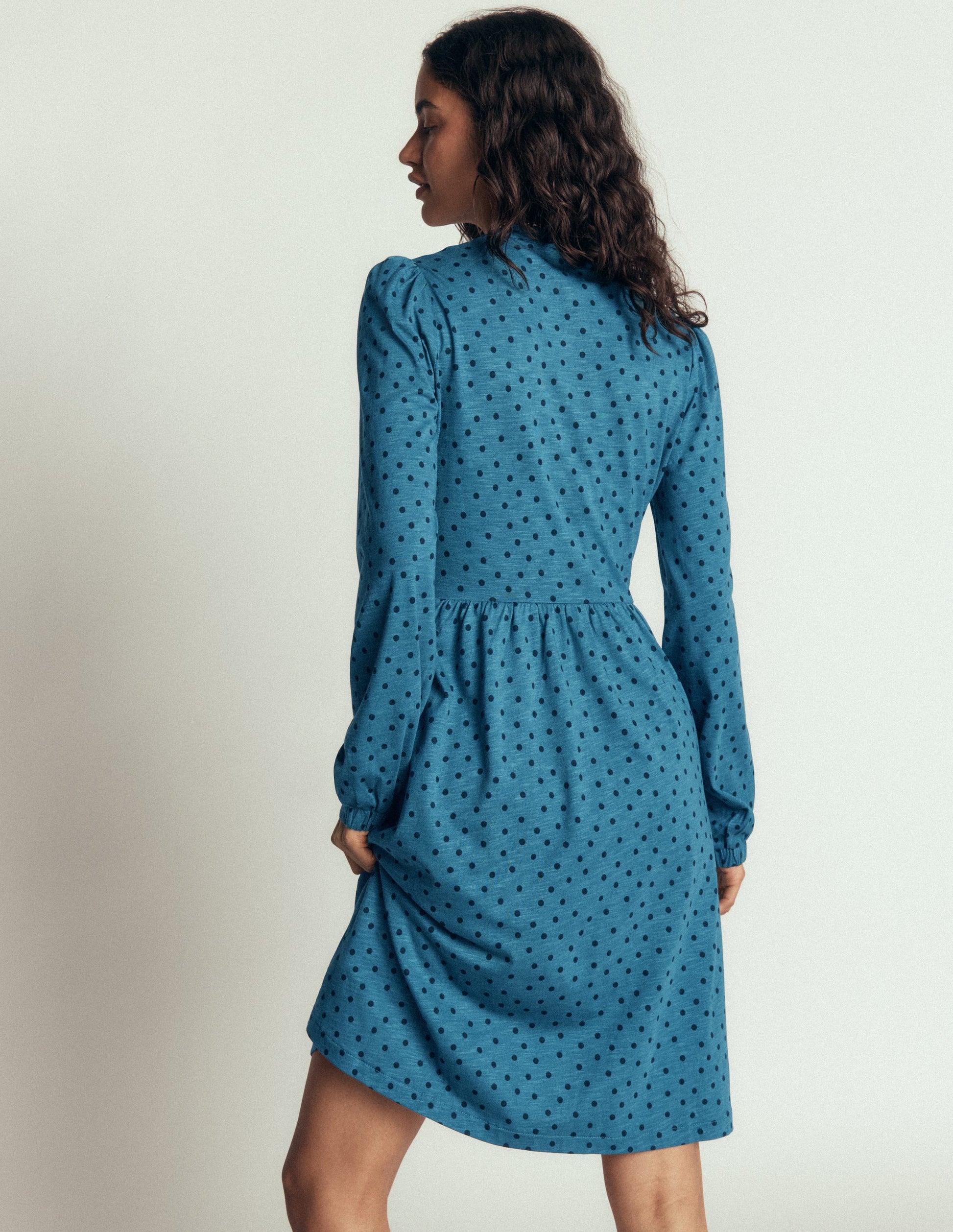 Naomi Relaxed Jersey Dress-Storm Blue, Painted Dot Spaced-3