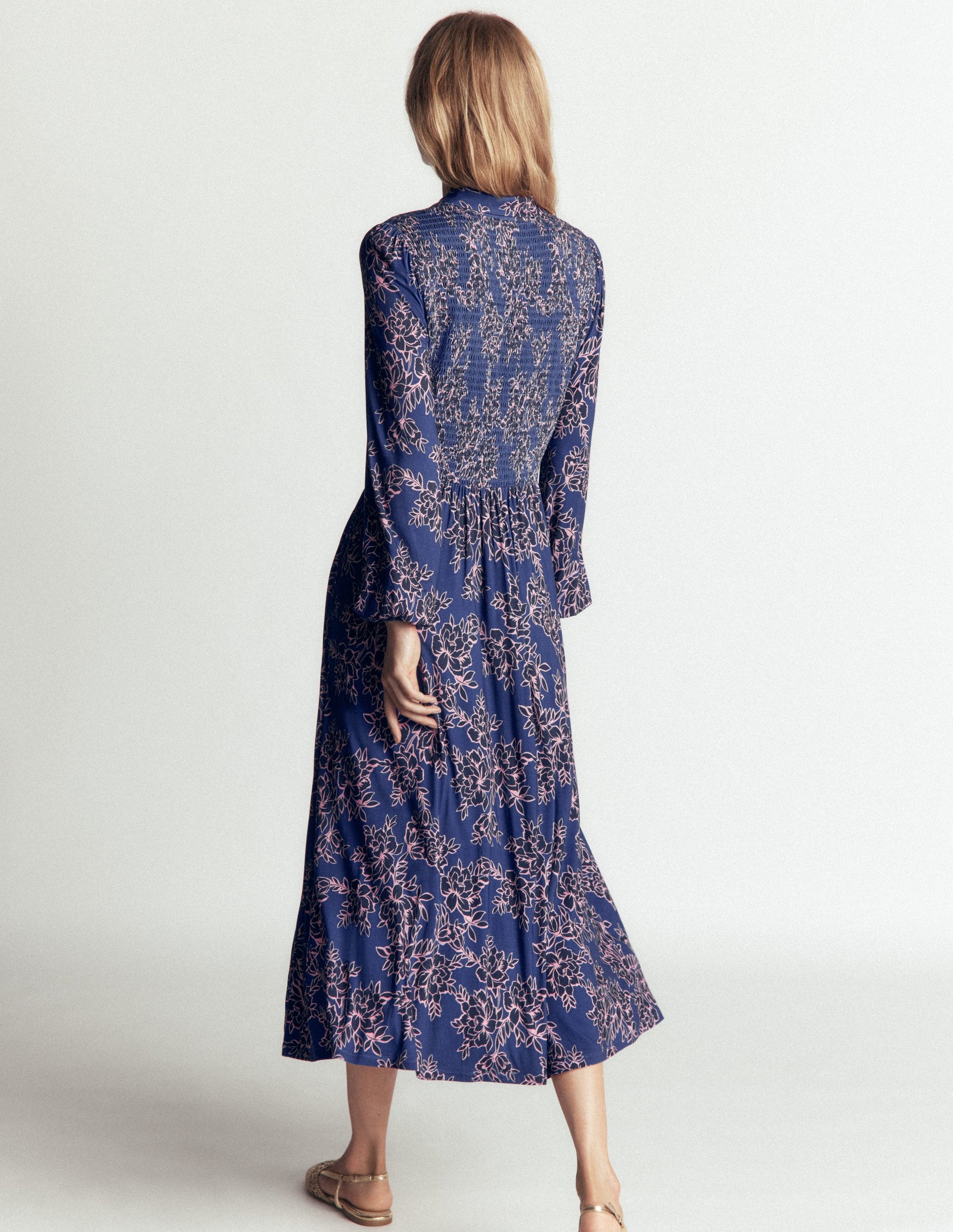 Smocked Jersey Dress-Denim Blue, Enchanted Peony-3