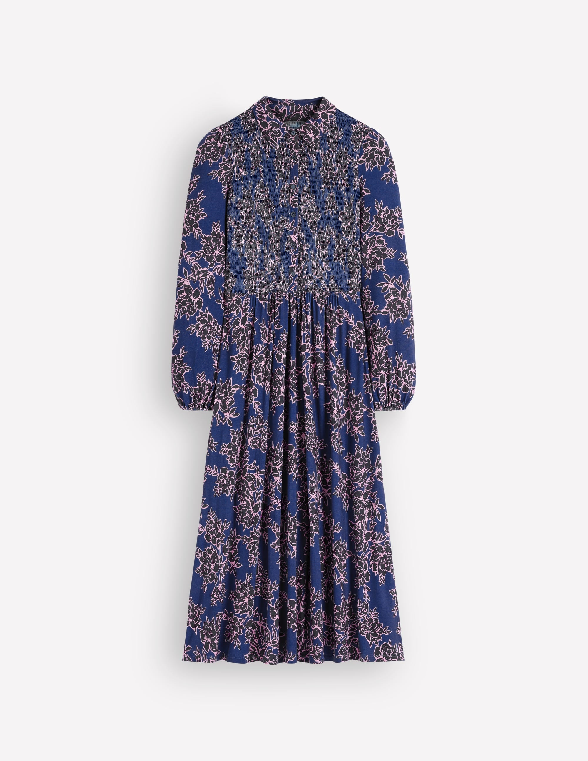 Smocked Jersey Dress-Denim Blue, Enchanted Peony - Image 5
