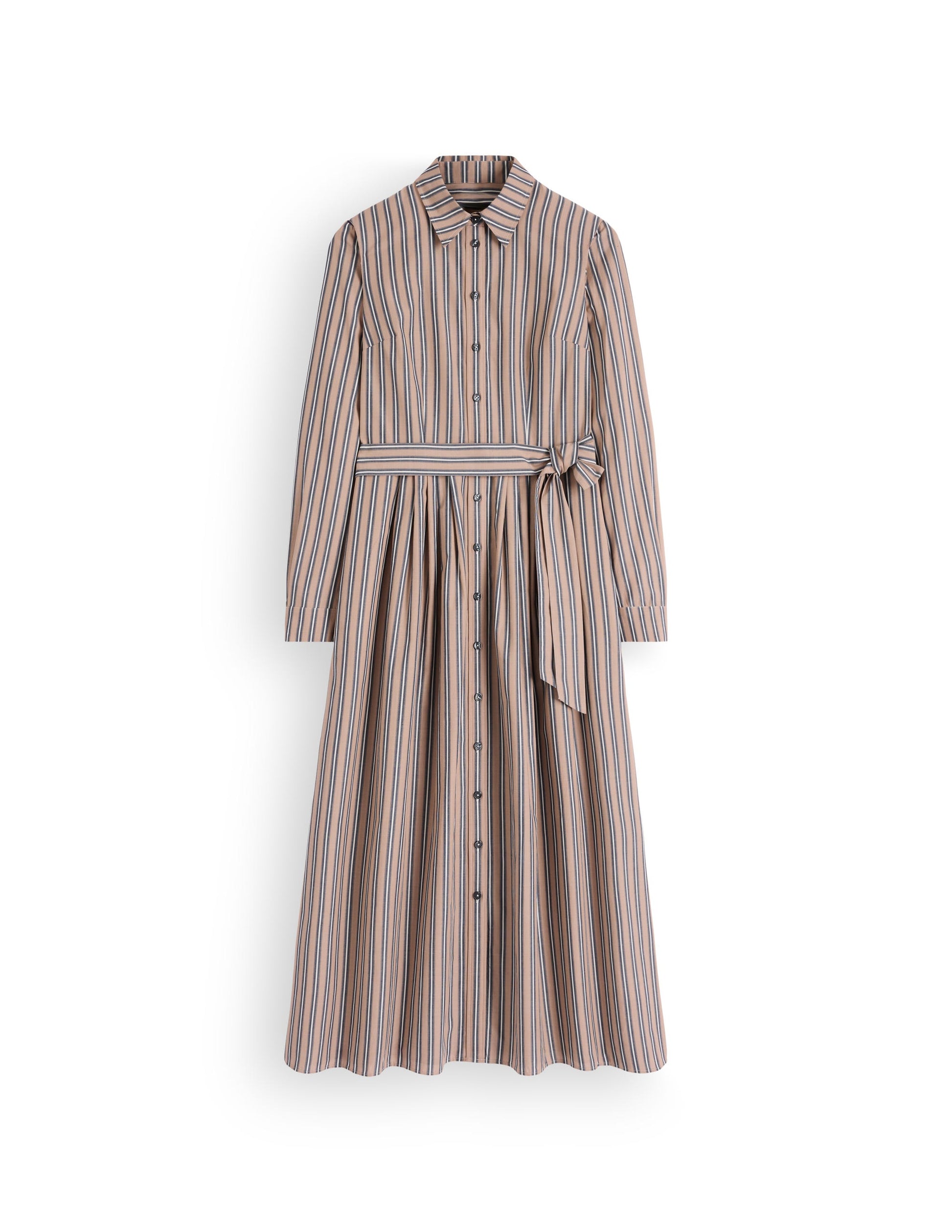 Alexa Cotton Midi Shirt Dress-Camel, Navy Tram Stripe-8