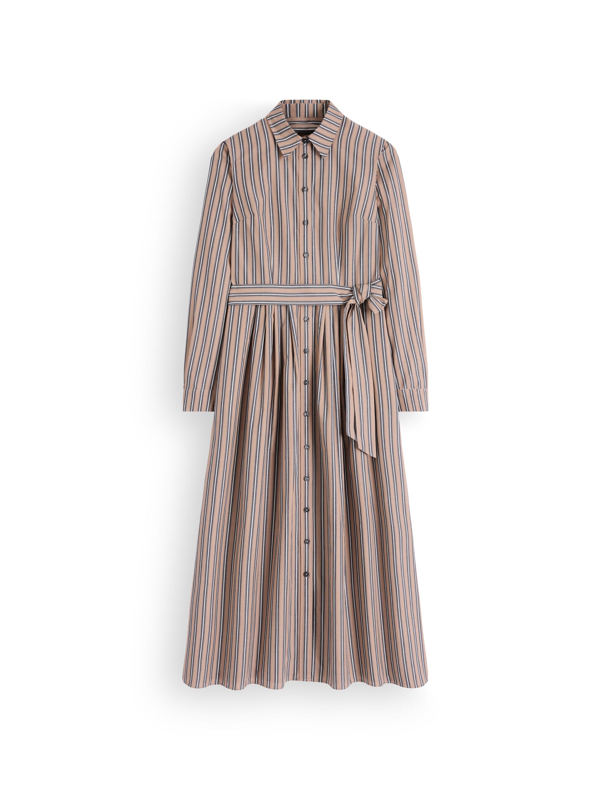 Alexa Cotton Midi Shirt Dress-Camel, Navy Tram Stripe - Image 8