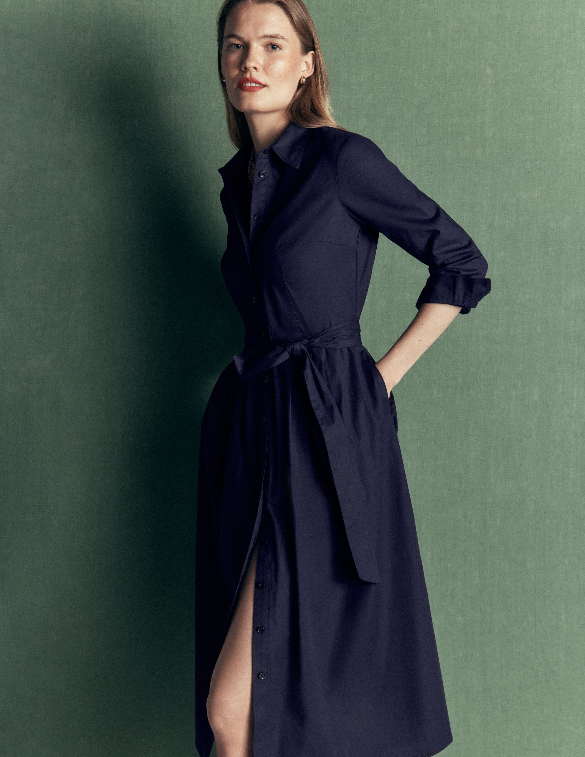 Alexa Cotton Midi Shirt Dress-Navy-6