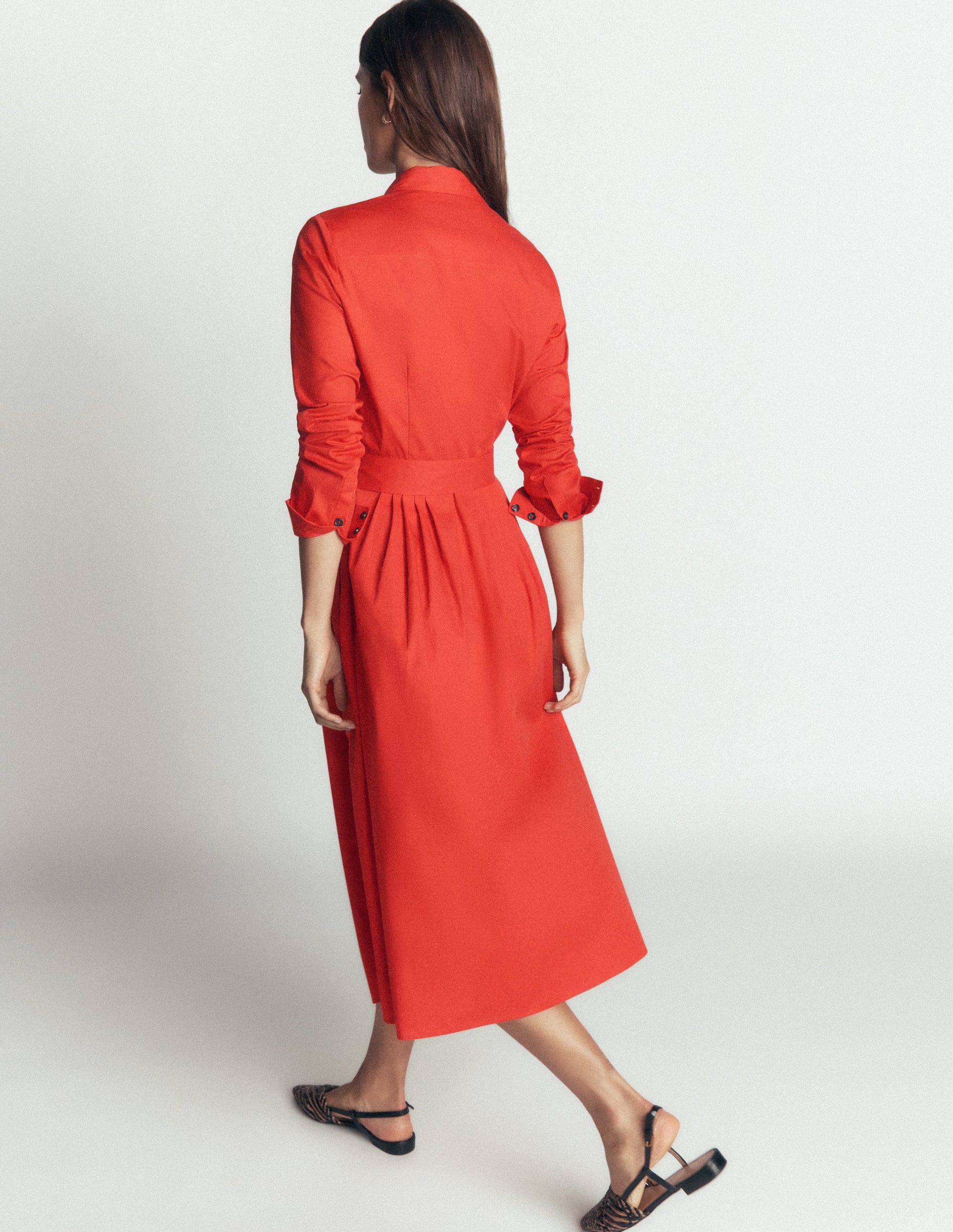 Alexa Cotton Midi Shirt Dress-Blood Orange-3