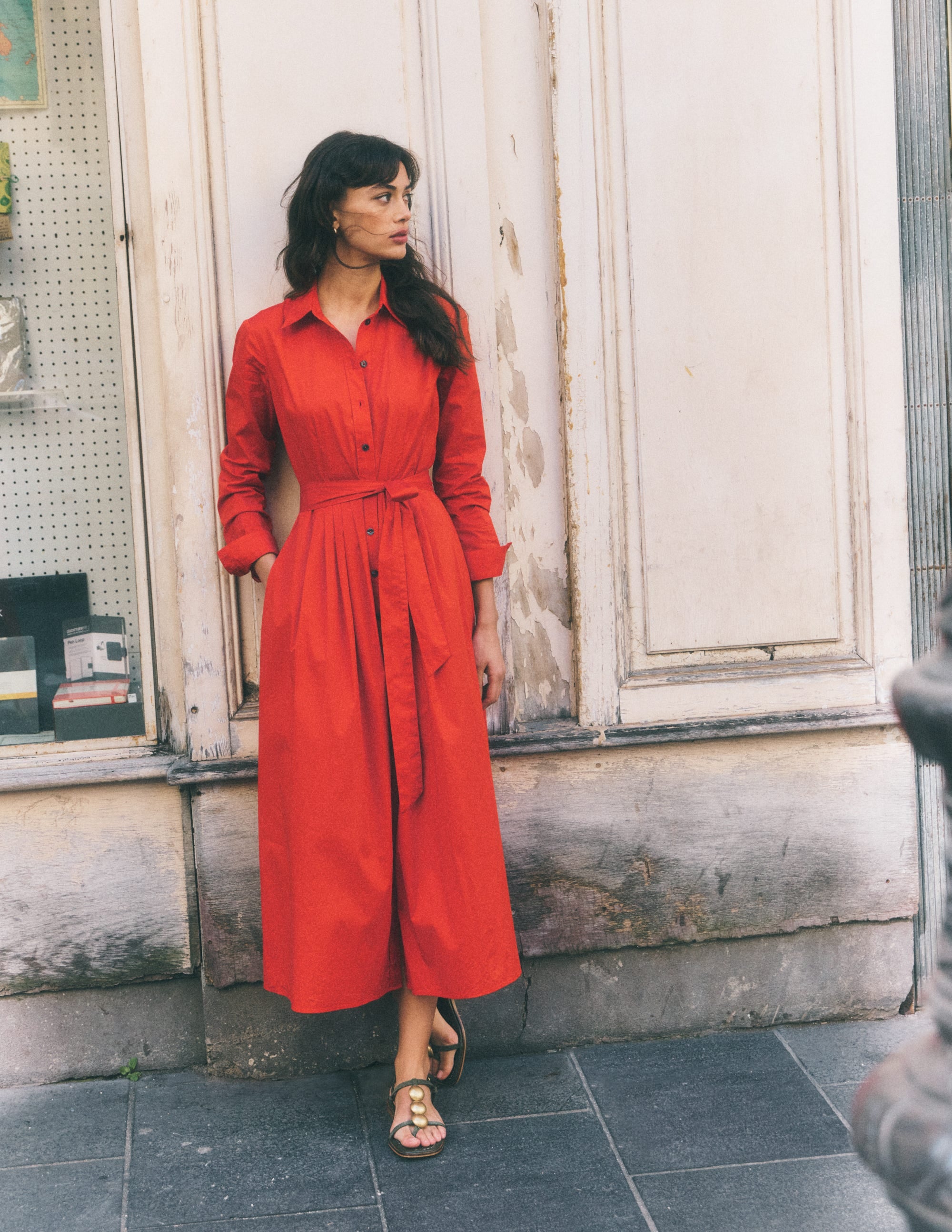 Alexa Cotton Midi Shirt Dress-Blood Orange - Image 6