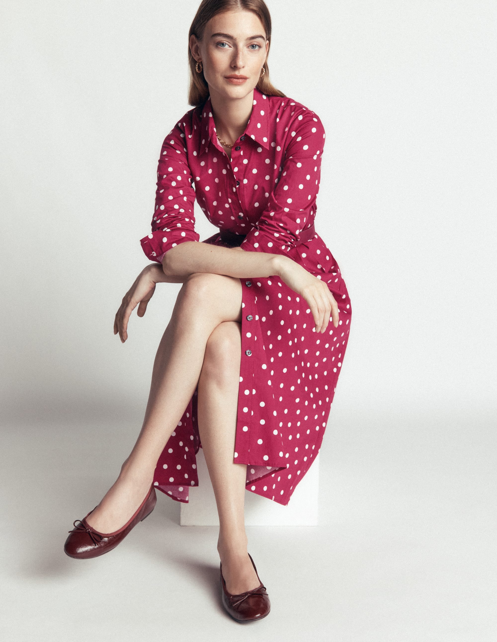 Alexa Cotton Midi Shirt Dress-Ruby Red, Boden Spot - Image 2