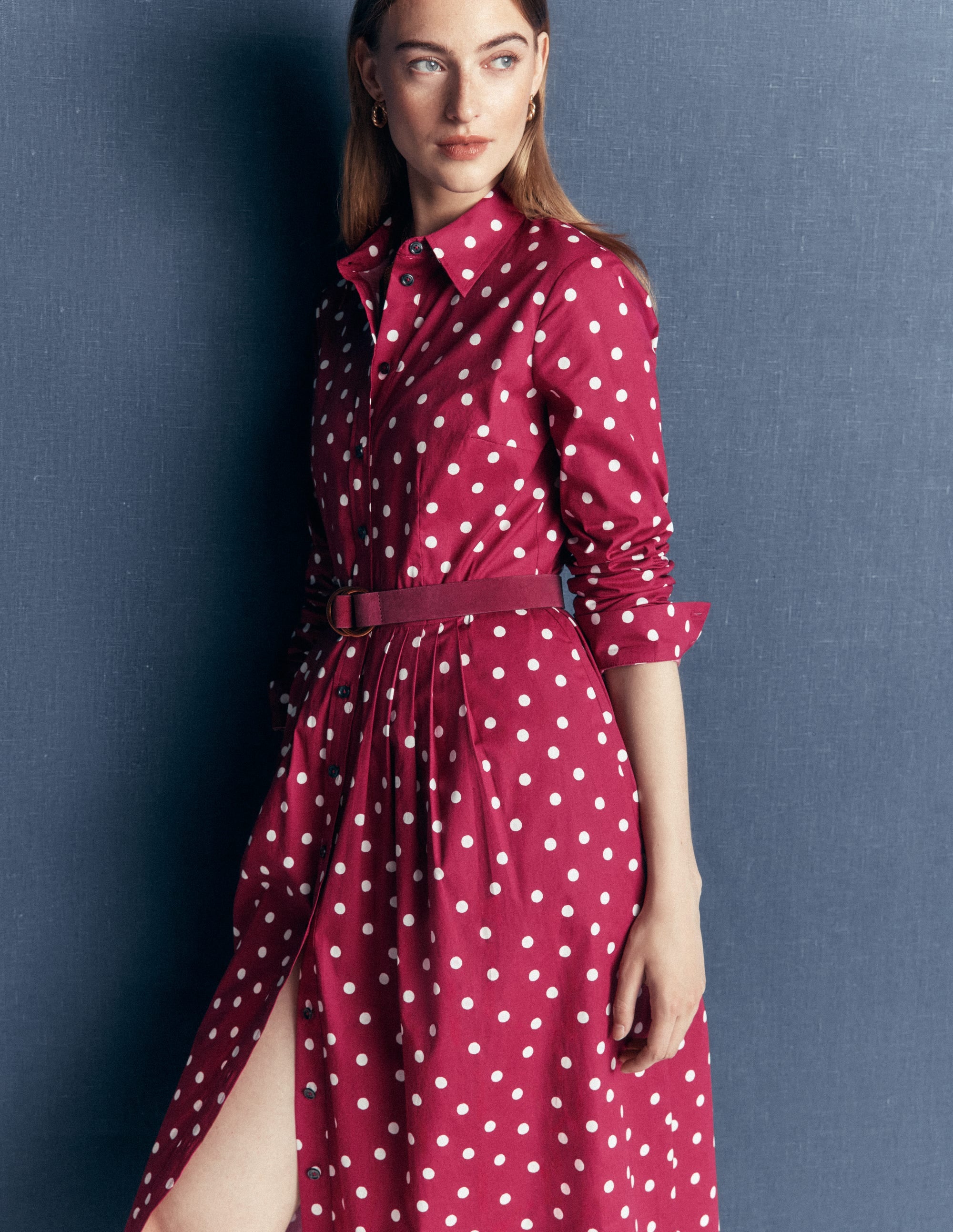 Alexa Cotton Midi Shirt Dress-Ruby Red, Boden Spot - Image 3