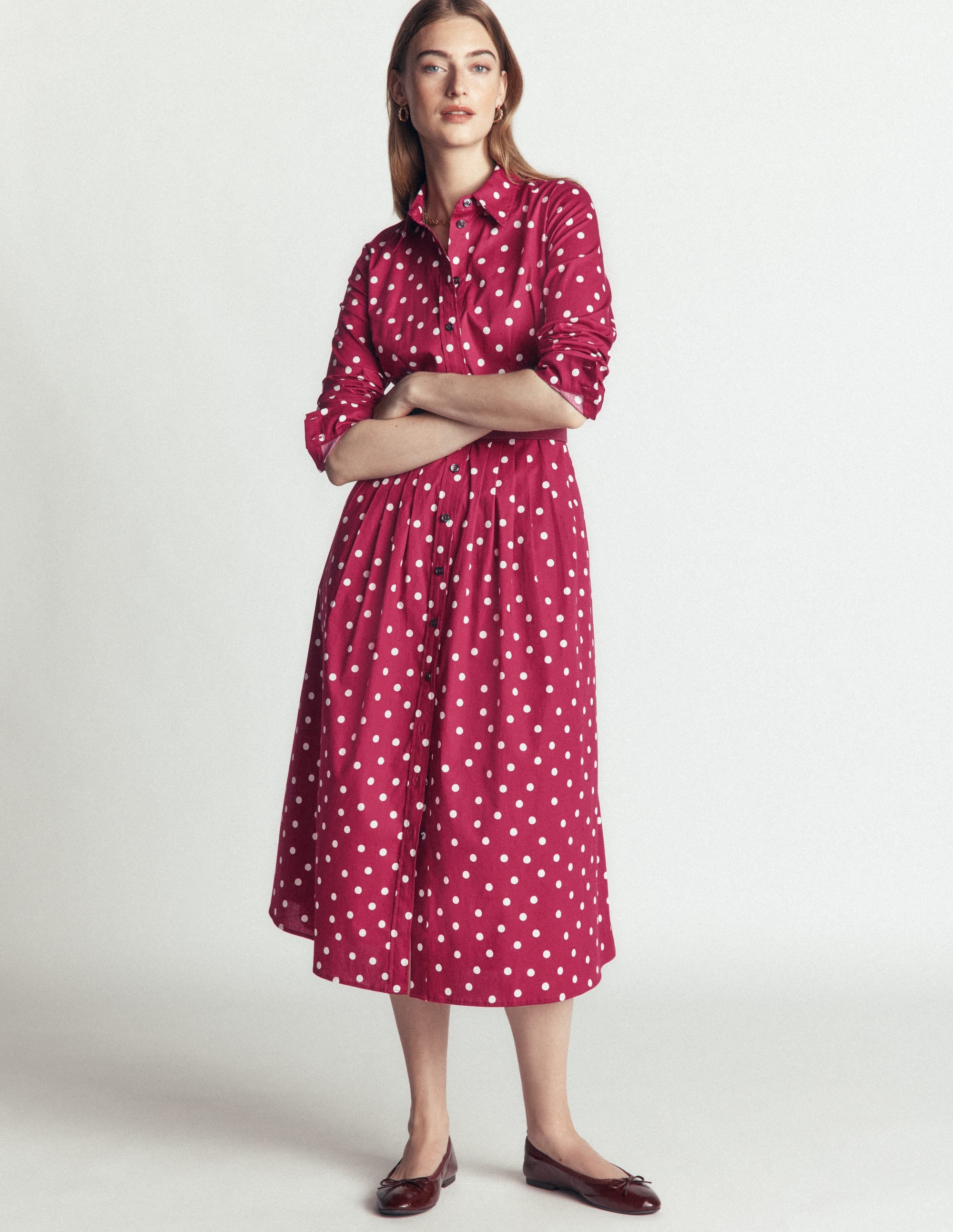 Alexa Cotton Midi Shirt Dress-Ruby Red, Boden Spot - Image 4