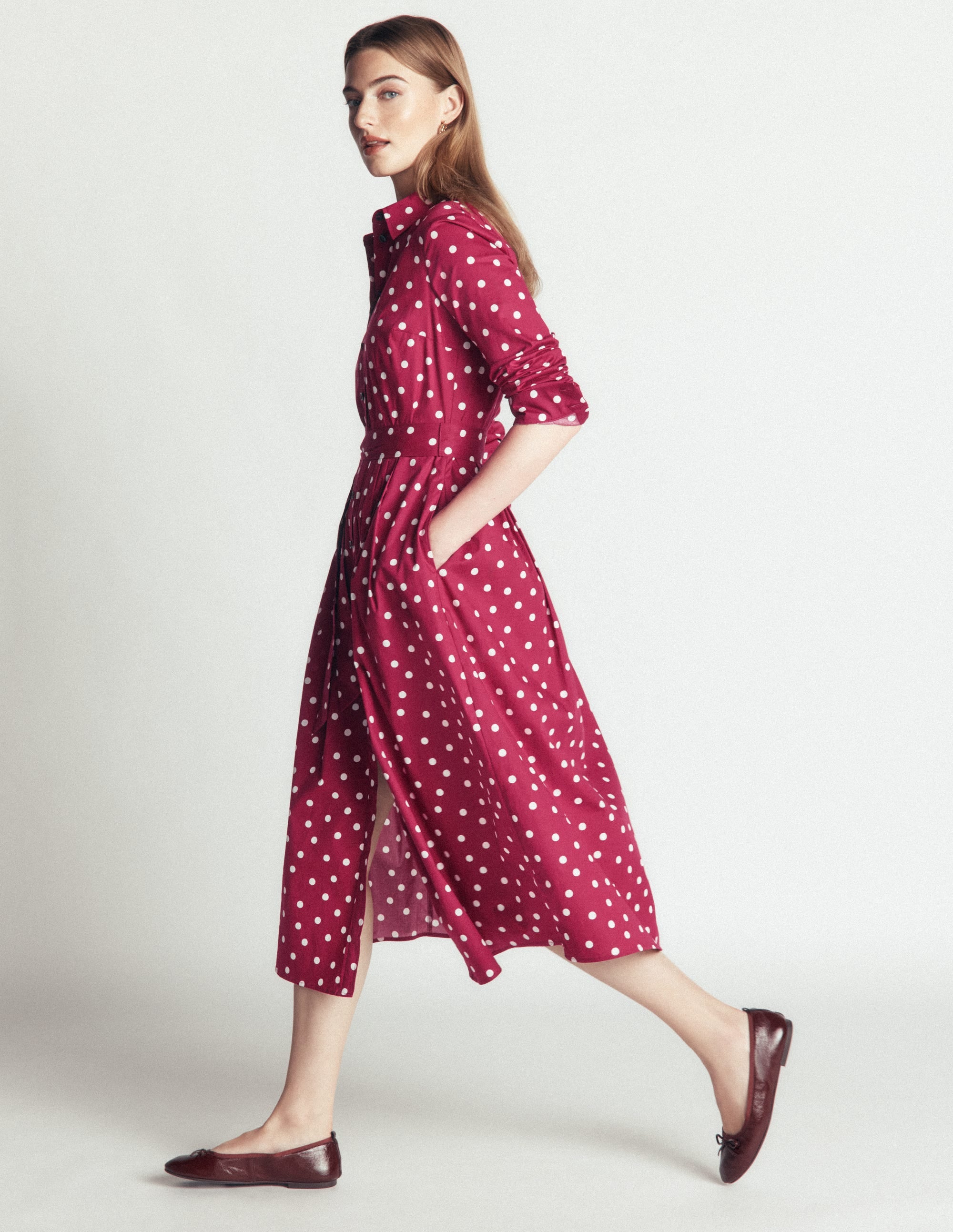 Alexa Cotton Midi Shirt Dress-Ruby Red, Boden Spot - Image 5