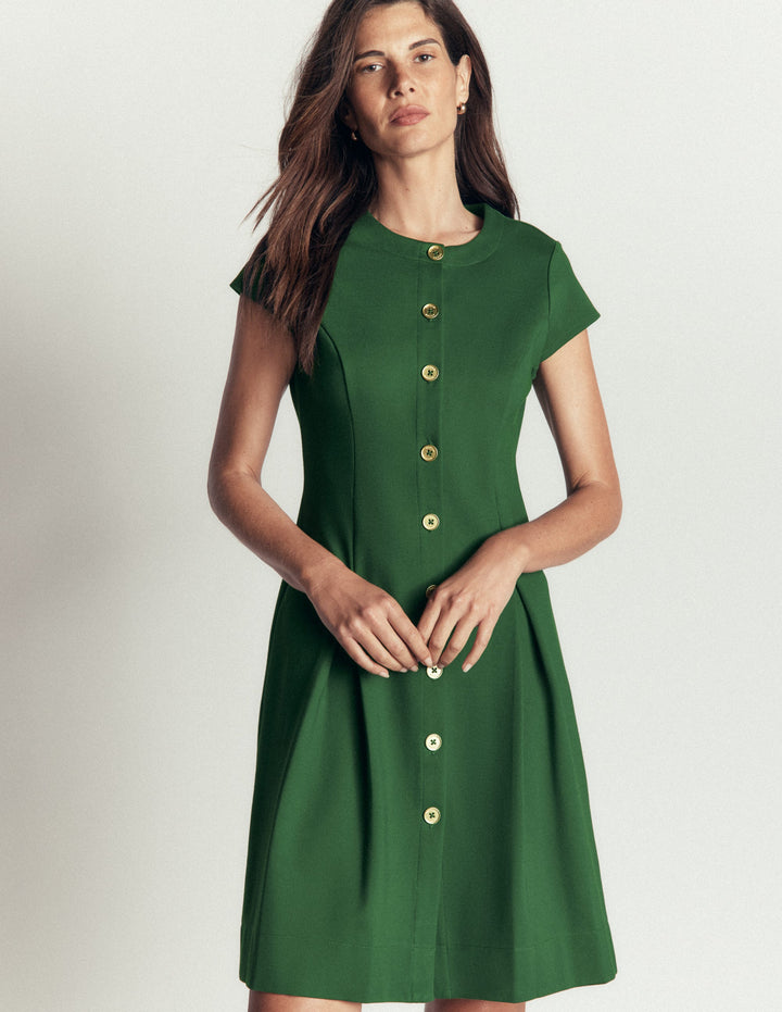 Short Pleated Ponte Dress