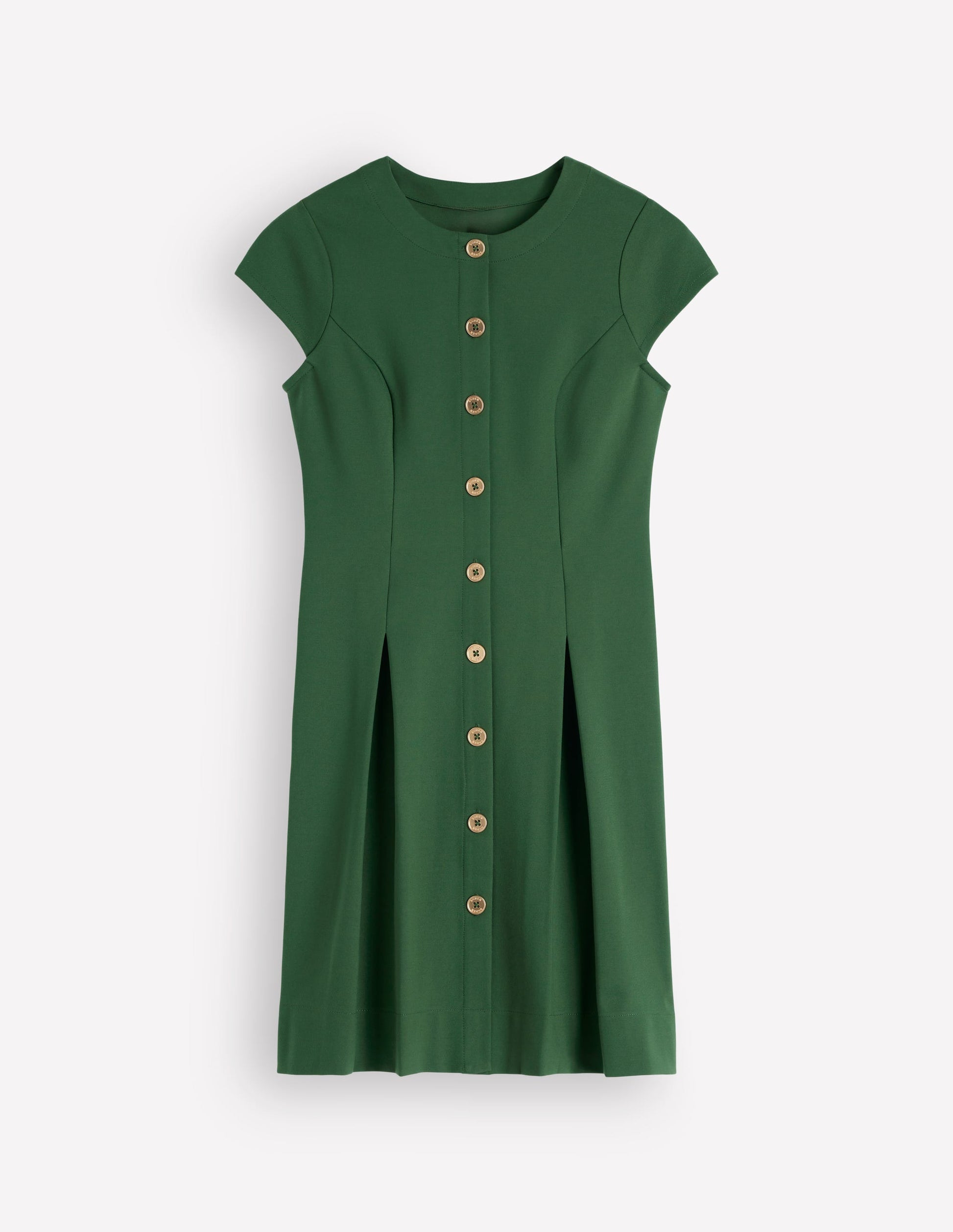 Short Pleated Button Dress-Hunter Green-5