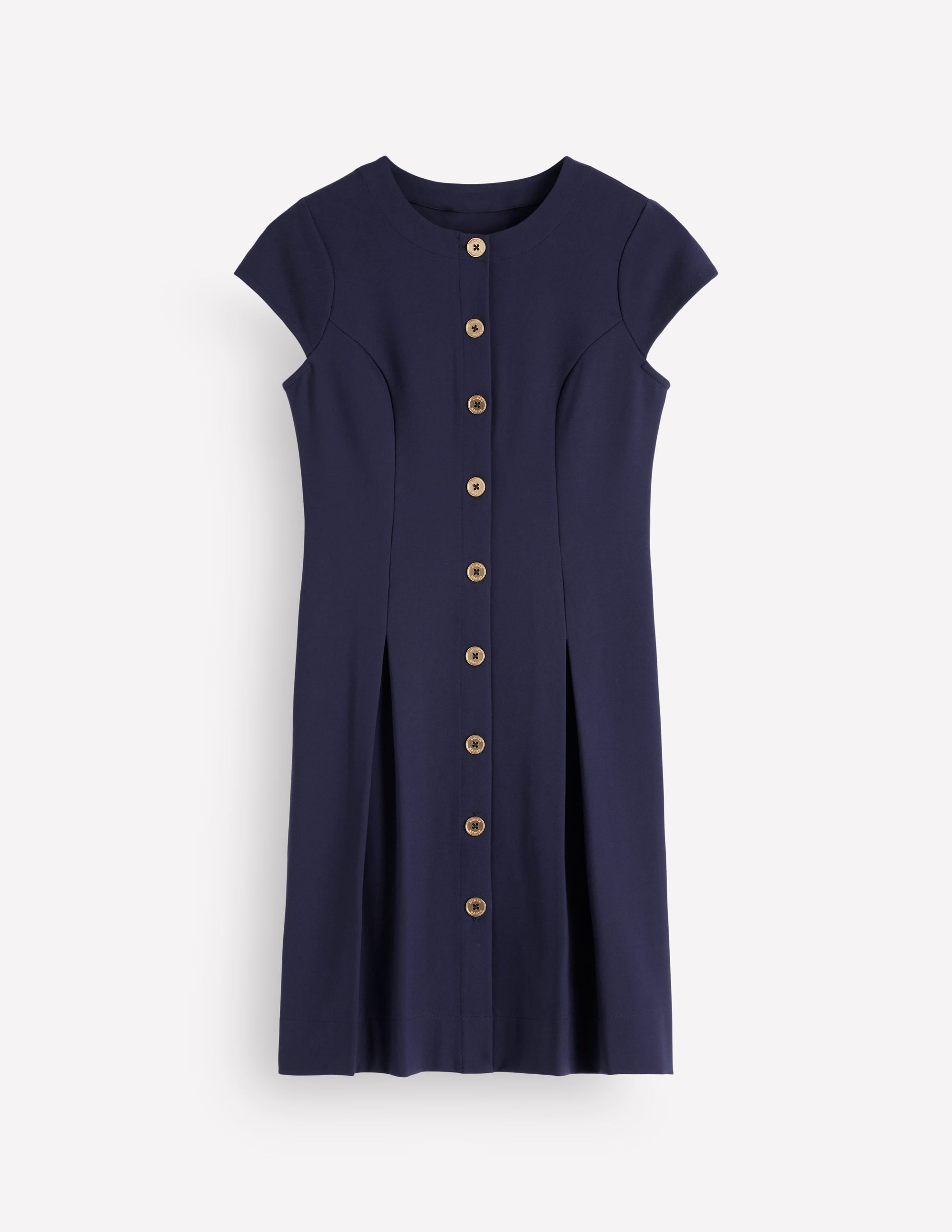 Short Pleated Button Dress-Navy - Image 6