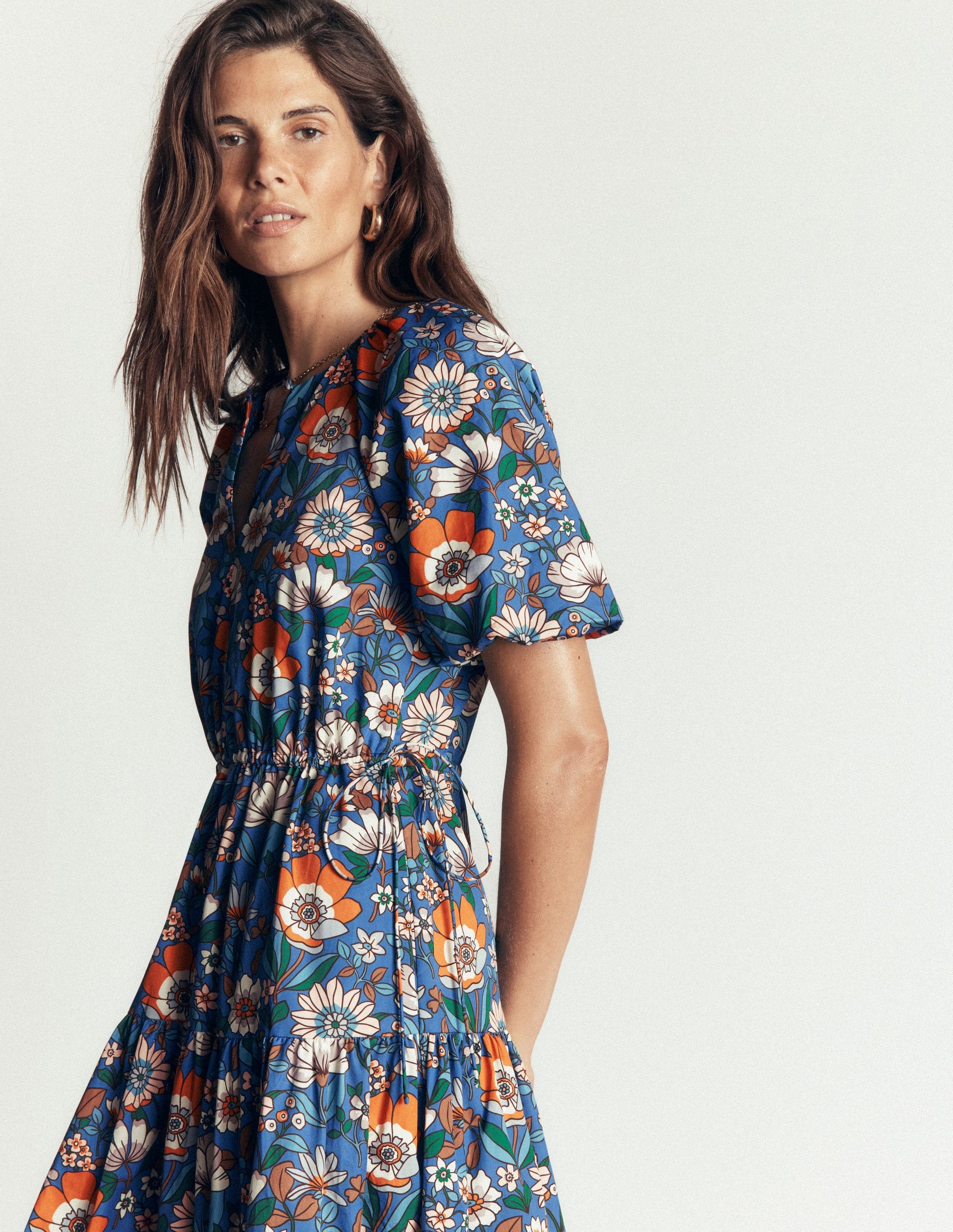 Draw Waist Fashion Dress-Multi, Floral Field-2