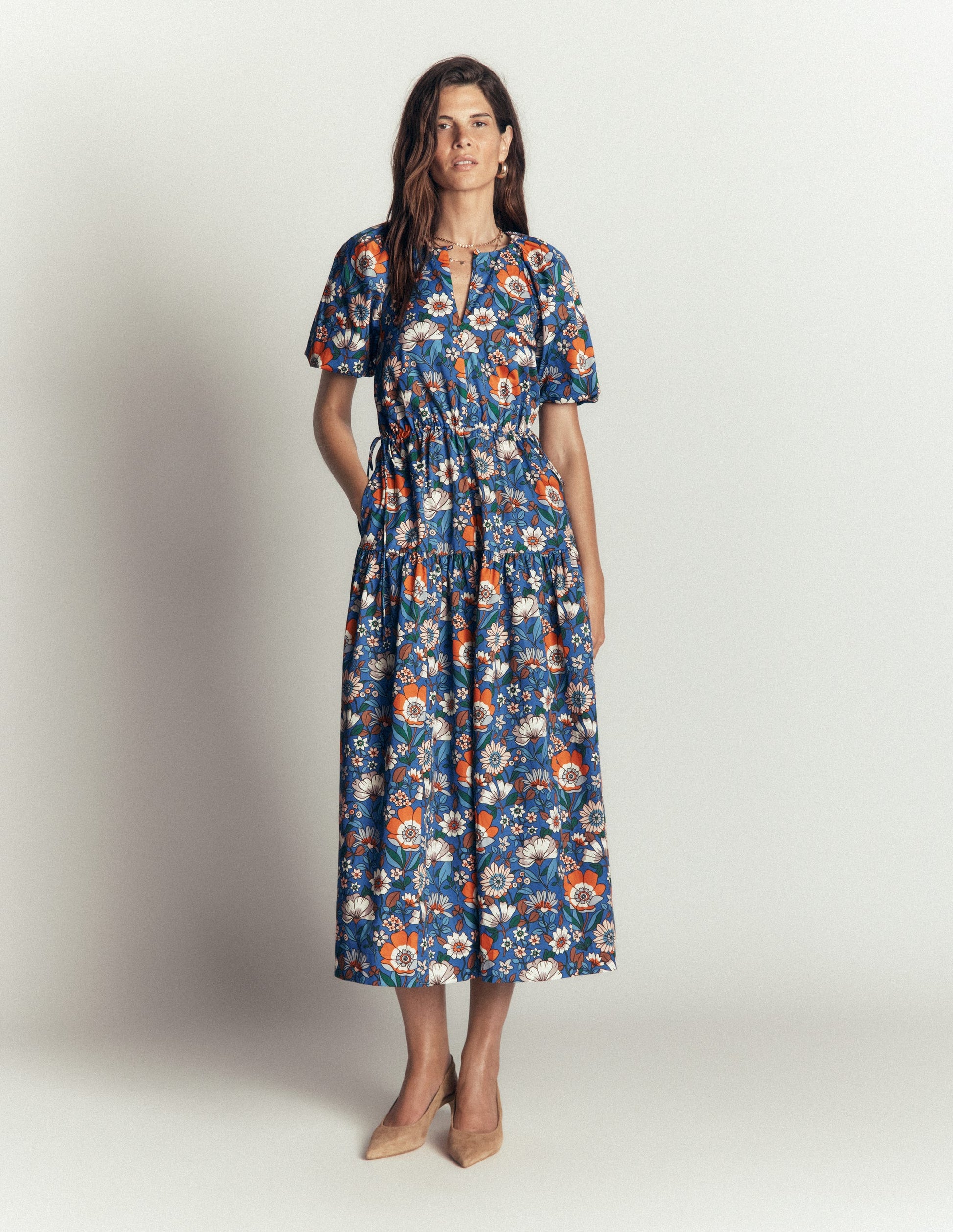Draw Waist Fashion Dress-Multi, Floral Field-5
