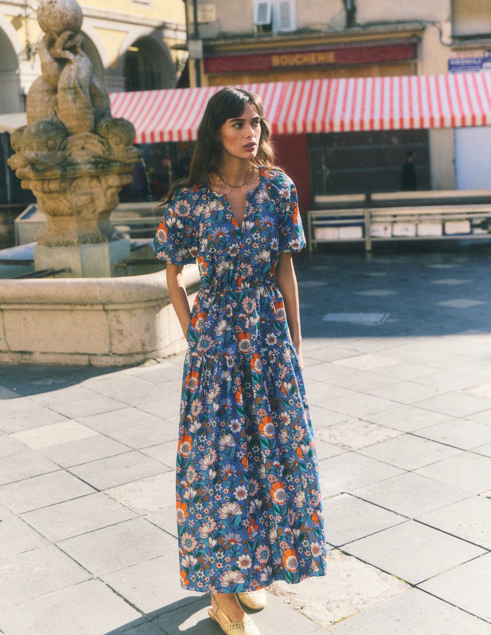 Draw Waist Fashion Dress-Multi, Floral Field-7