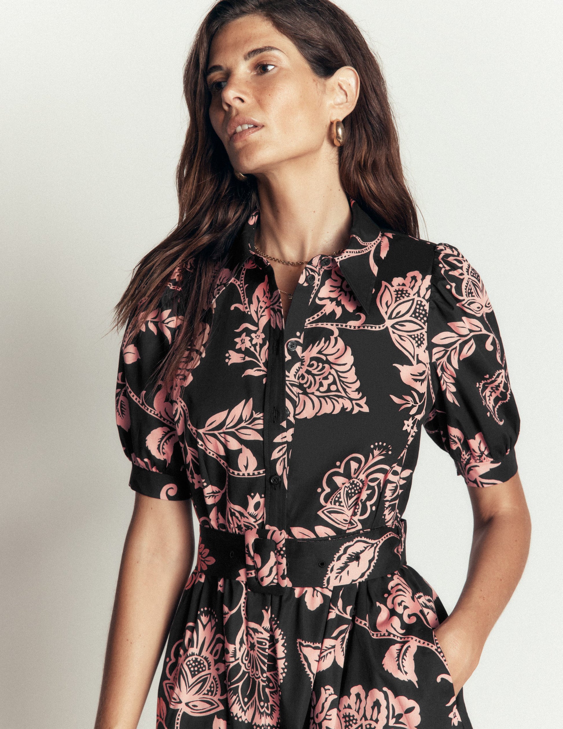 Belted Cotton Midi Dress-Black, Planted Meadows-2