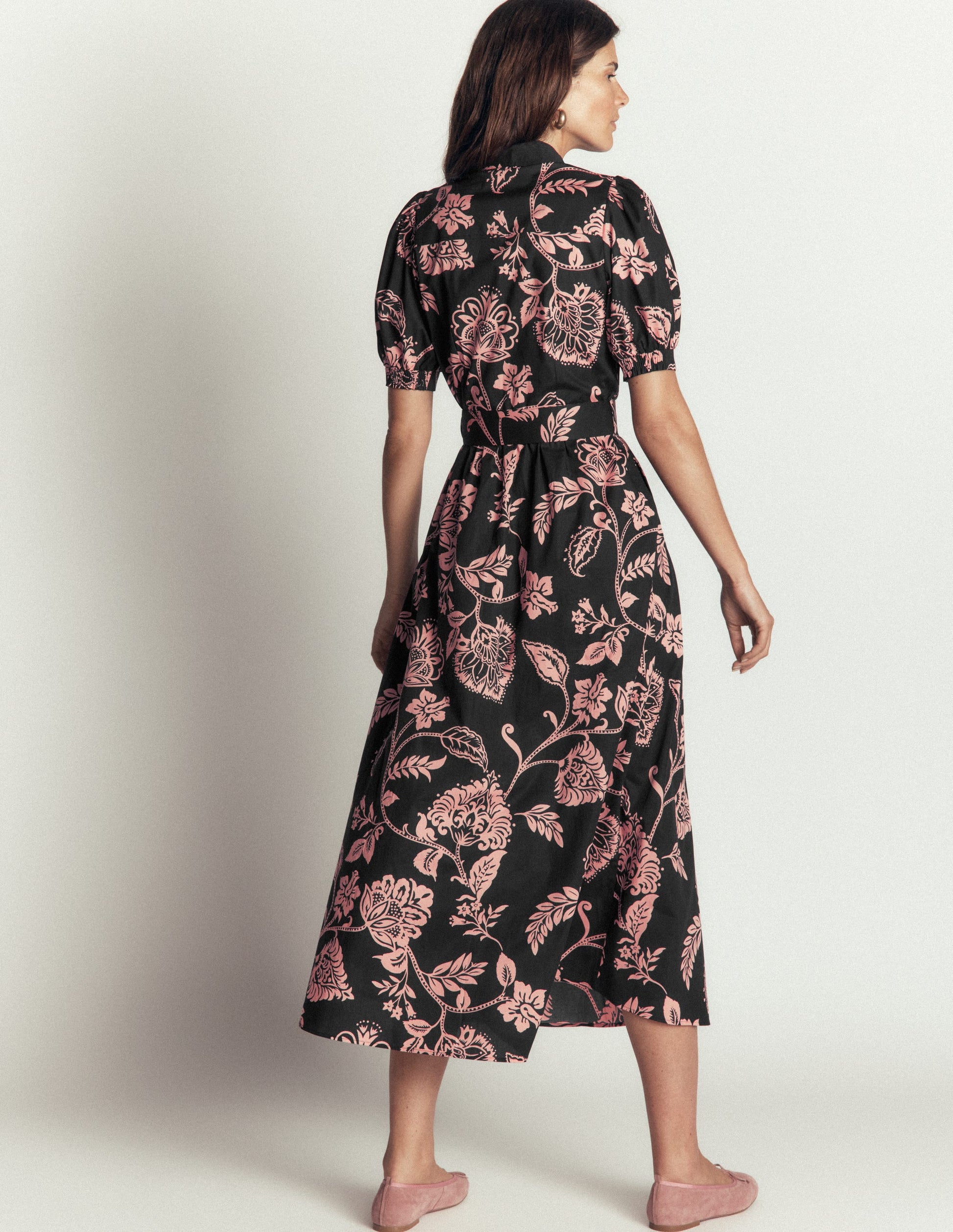 Belted Cotton Midi Dress-Black, Planted Meadows-3