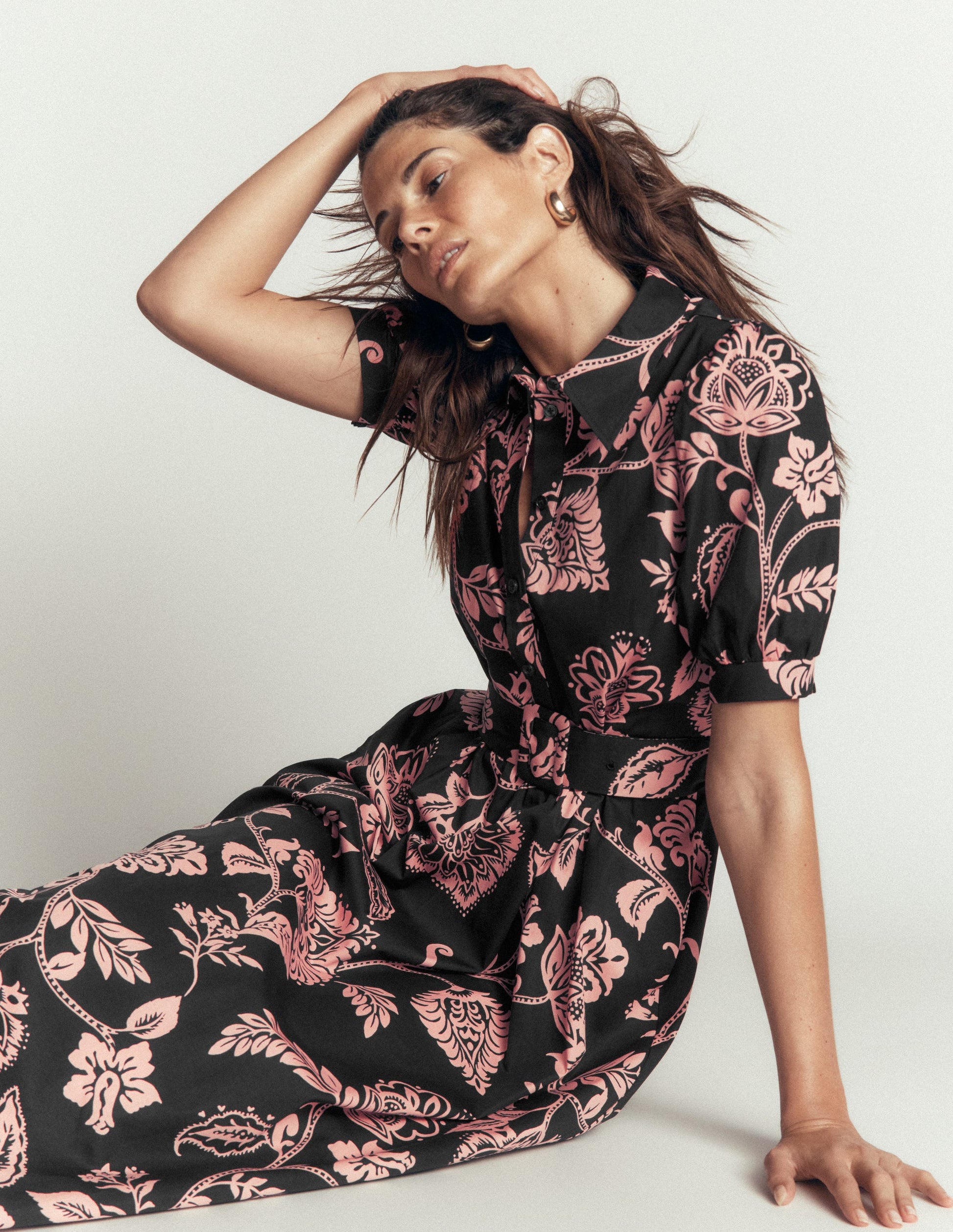 Belted Cotton Midi Dress-Black, Planted Meadows-5