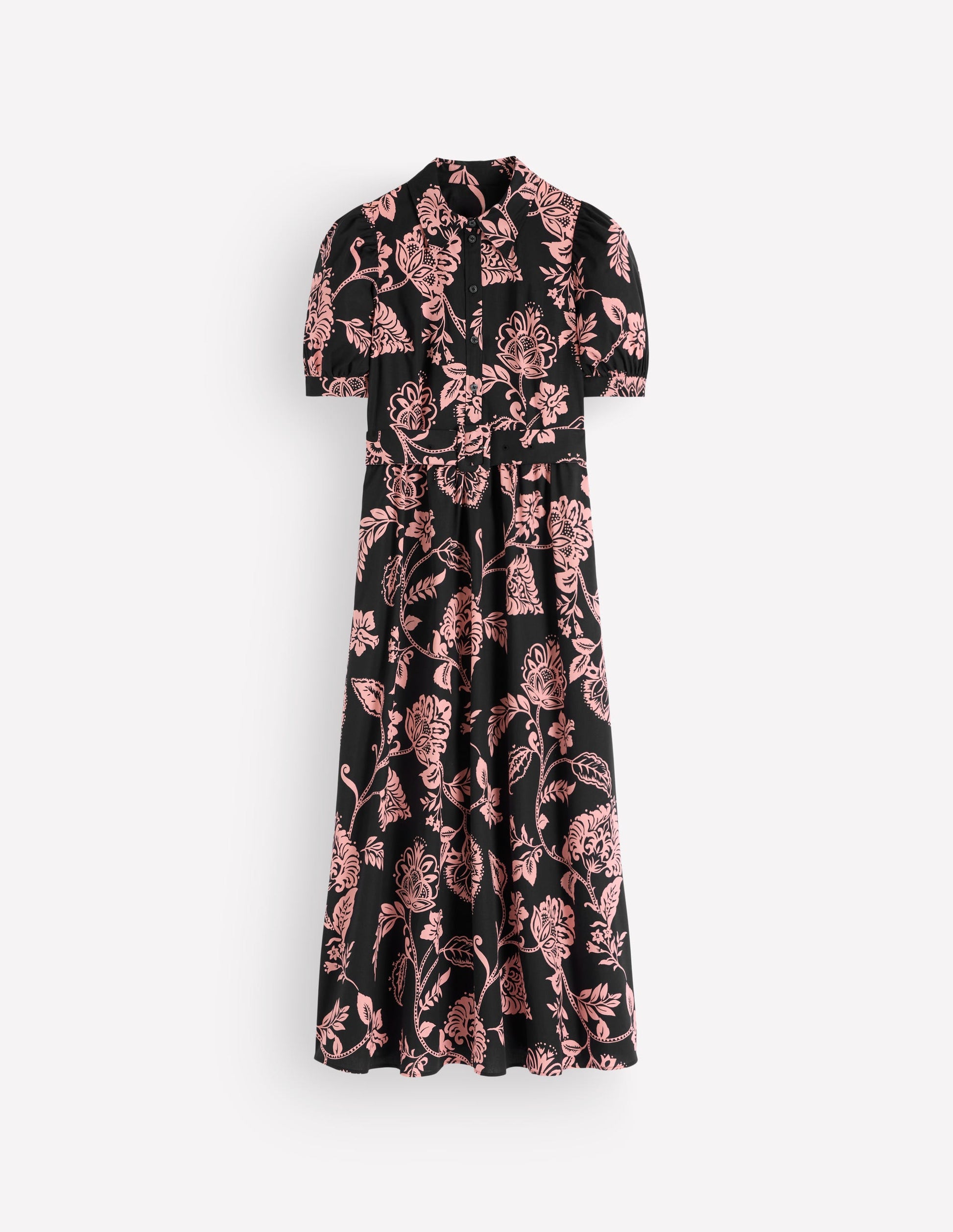 Belted Cotton Midi Dress-Black, Planted Meadows-6