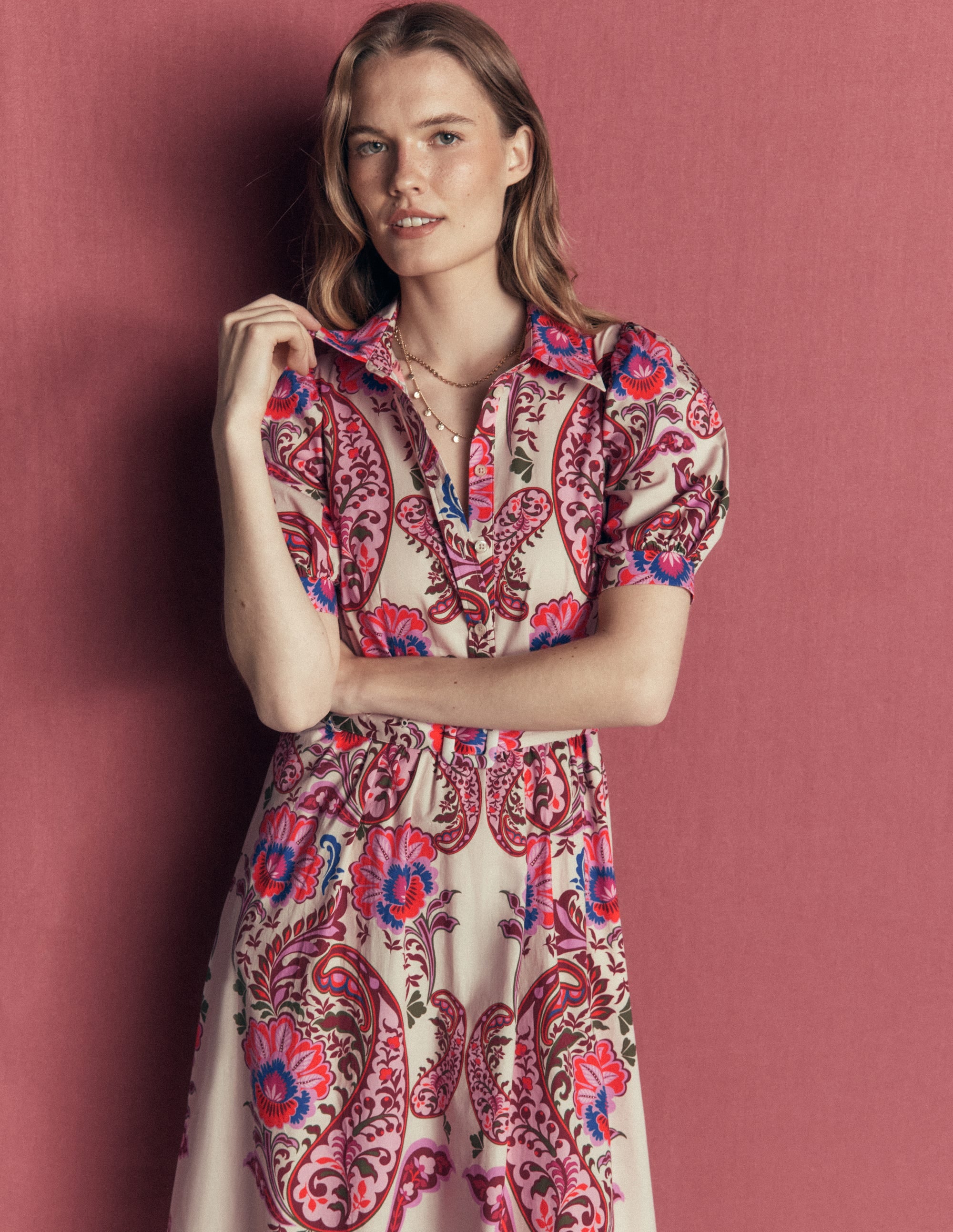 Belted Cotton Midi Dress-Multi, Bohemia Dream - Image 1