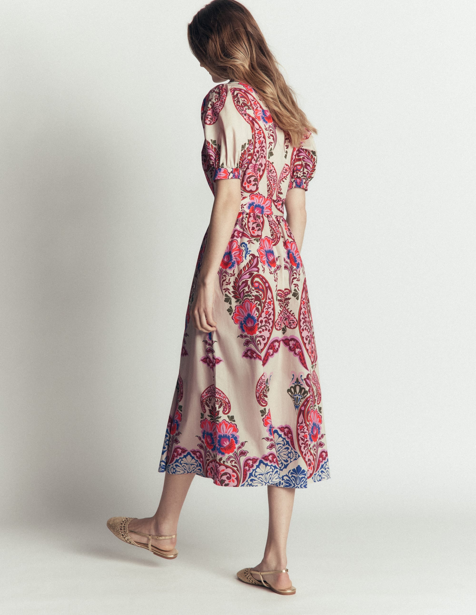 Belted Cotton Midi Dress-Multi, Bohemia Dream - Image 3