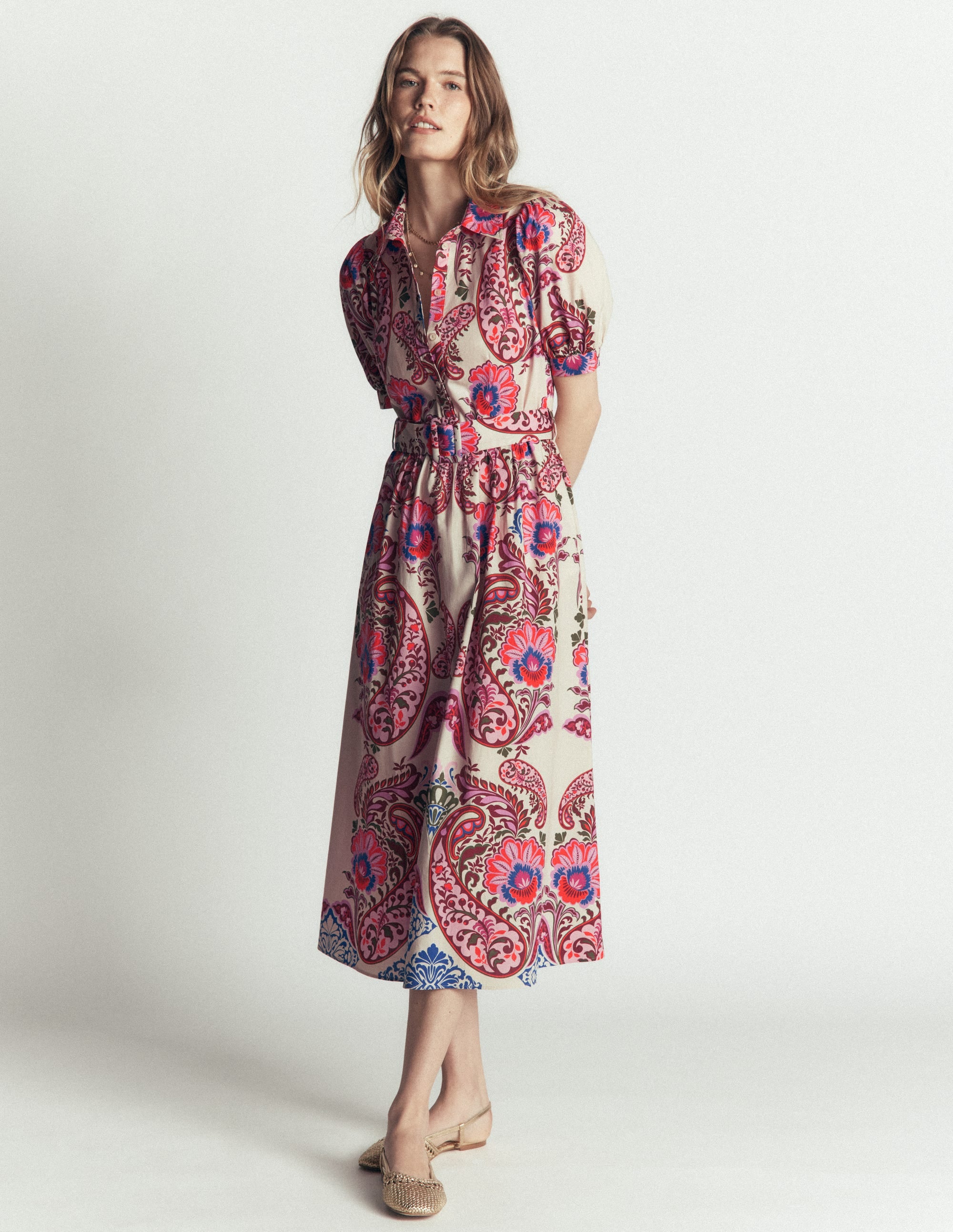 Belted Cotton Midi Dress-Multi, Bohemia Dream - Image 4