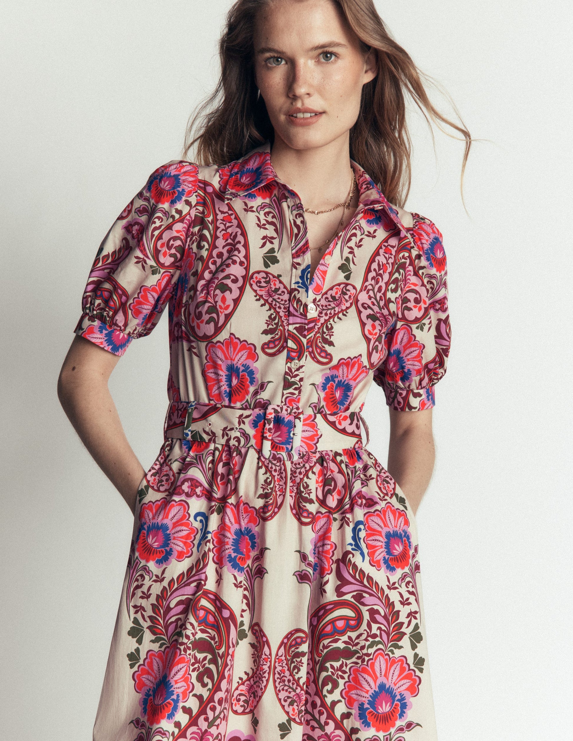 Belted Cotton Midi Dress-Multi, Bohemia Dream-5