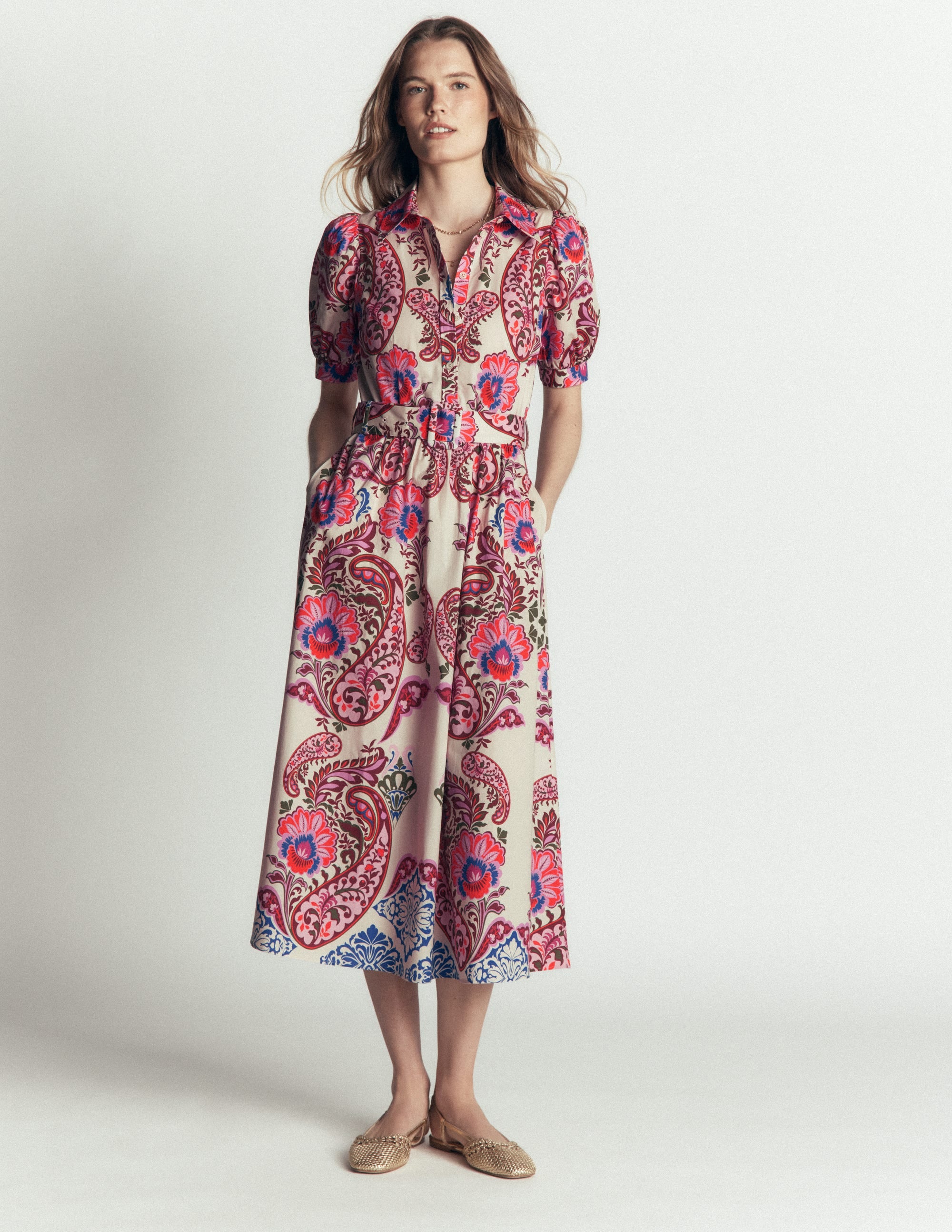 Belted Cotton Midi Dress-Multi, Bohemia Dream - Image 6