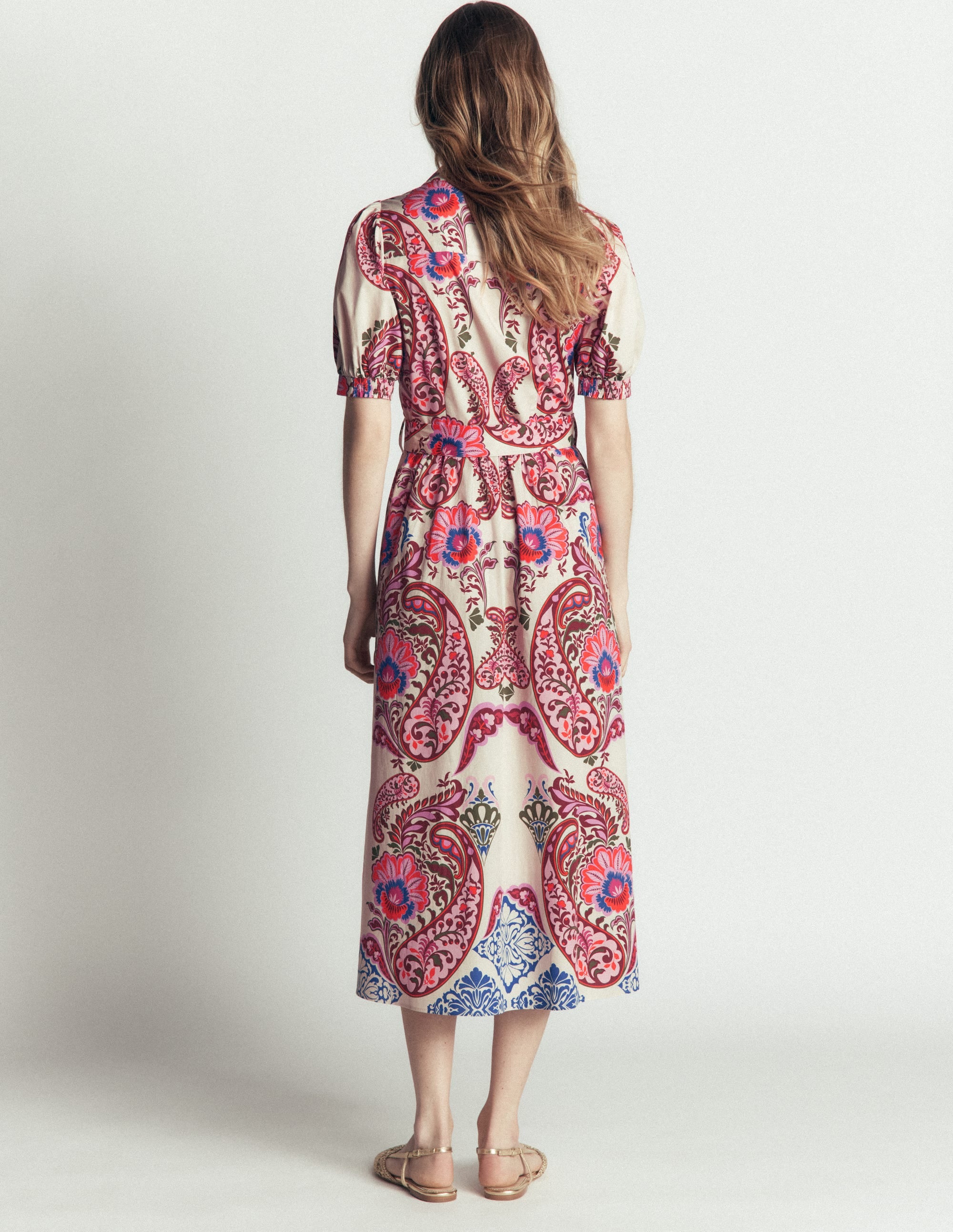 Belted Cotton Midi Dress-Multi, Bohemia Dream - Image 7
