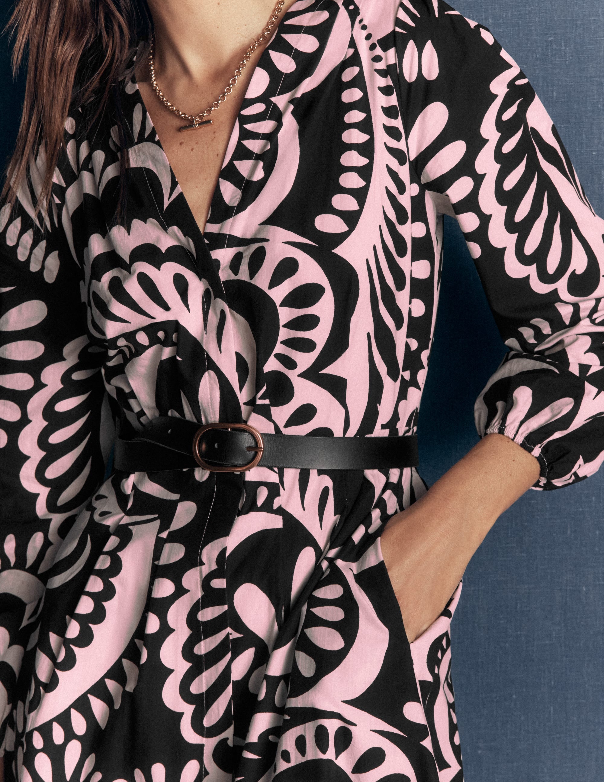 Nicola Cotton Midi Dress-Black, Flourishing Medley - Image 2