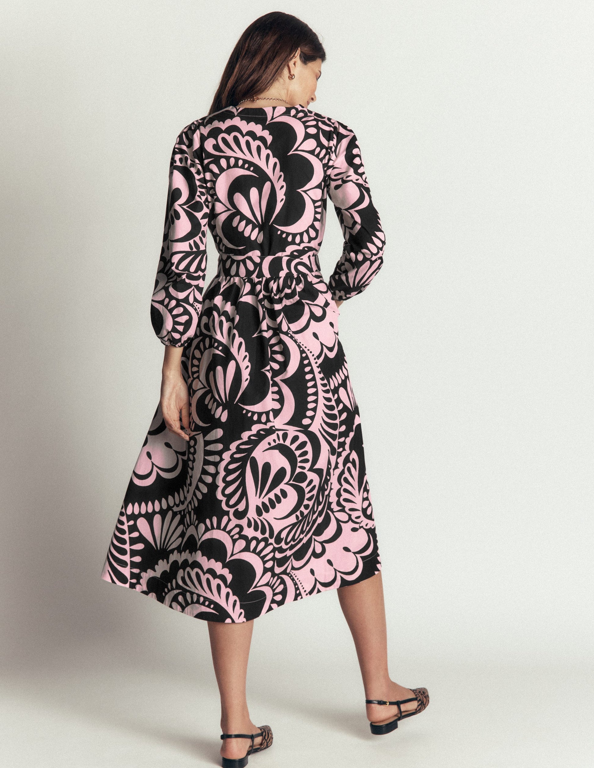 Nicola Cotton Midi Dress-Black, Flourishing Medley-3