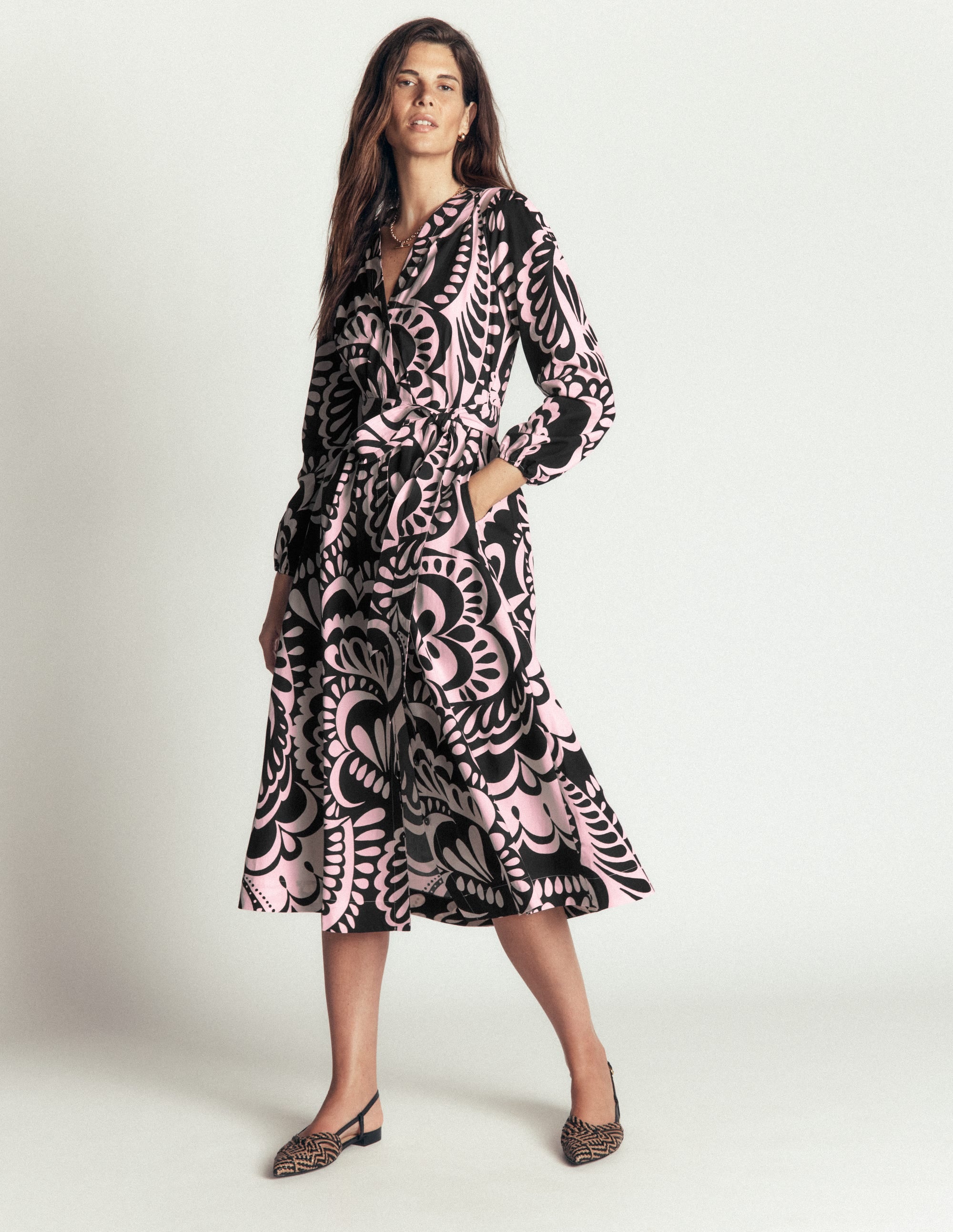 Nicola Cotton Midi Dress-Black, Flourishing Medley - Image 4