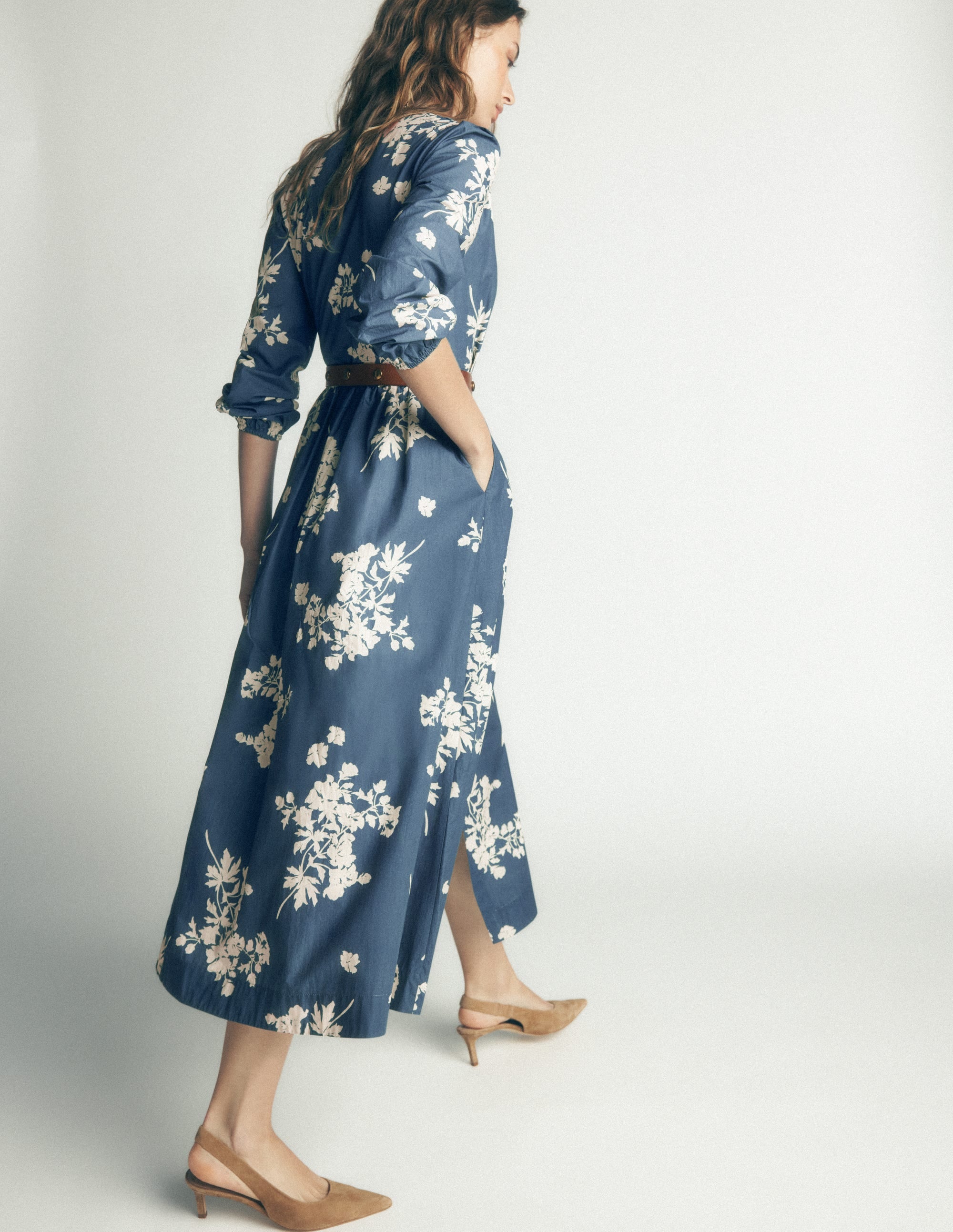 Nicola Cotton Midi Dress-Blue, Flecked Bunch - Image 3