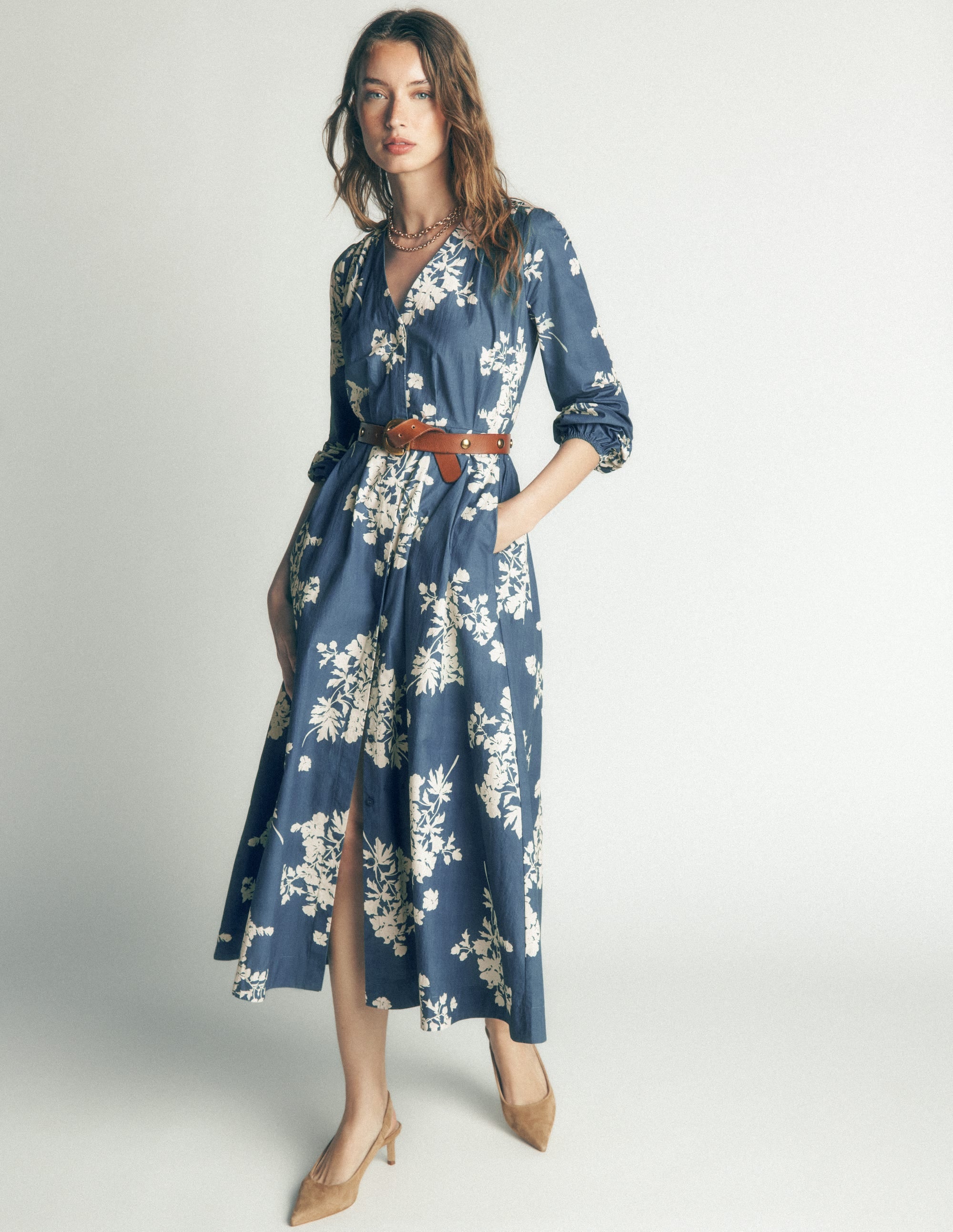 Nicola Cotton Midi Dress-Blue, Flecked Bunch - Image 4